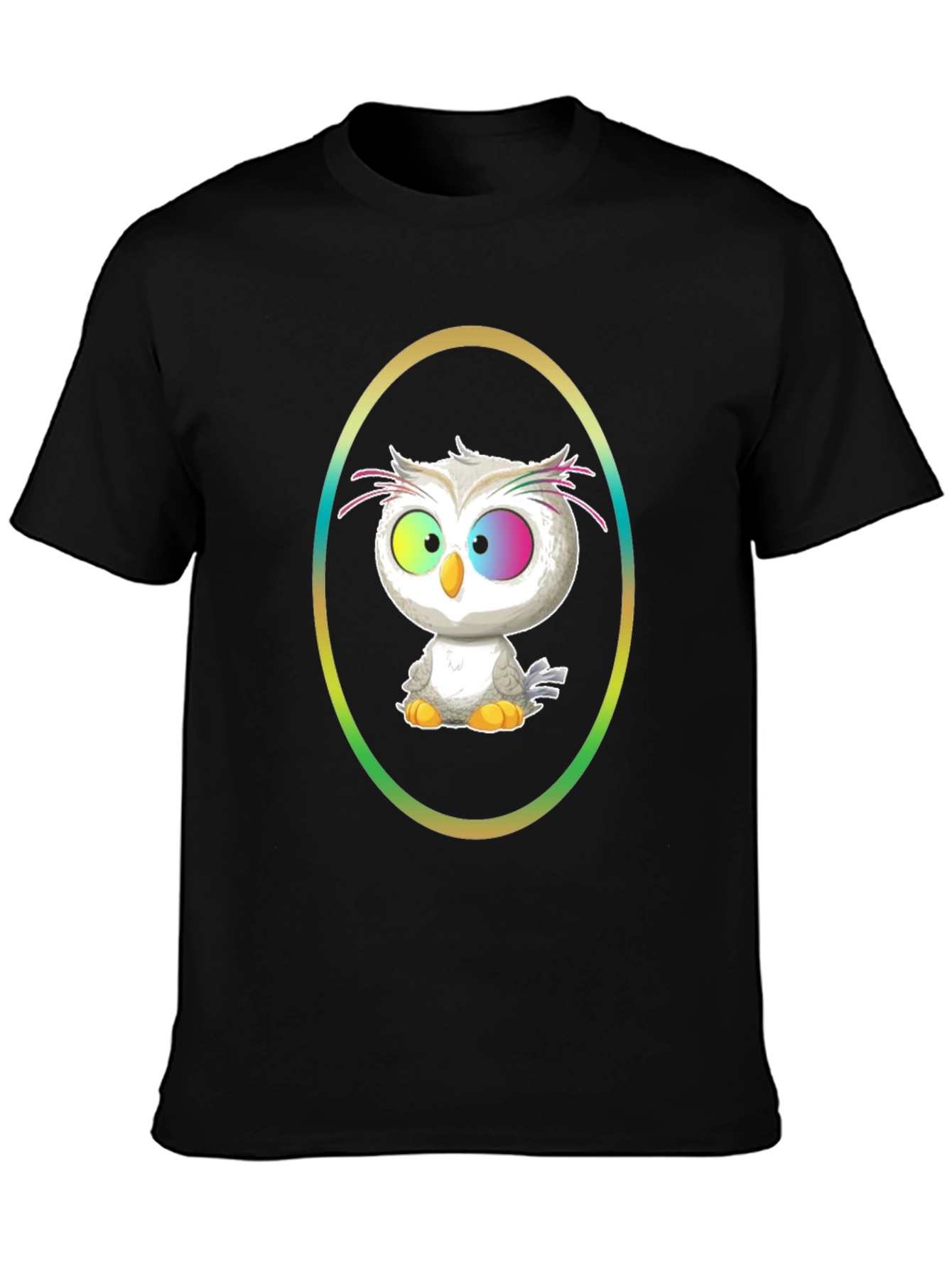 Cartoon Owl Graphic Tee - Black Cotton Shirt