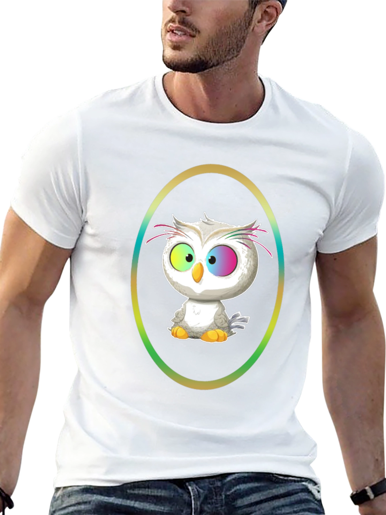 Cartoon Owl Graphic Tee - Black Cotton Shirt