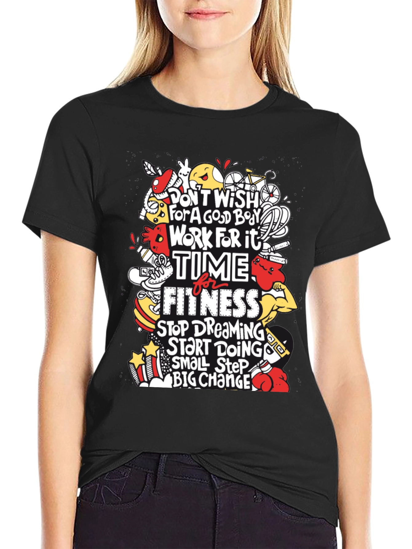 Motivational Fitness Graphic T-Shirt - Black