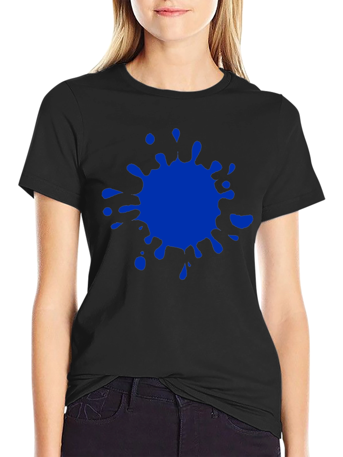 Blue Splatter Graphic Tee - Mens Casual Crew Neck