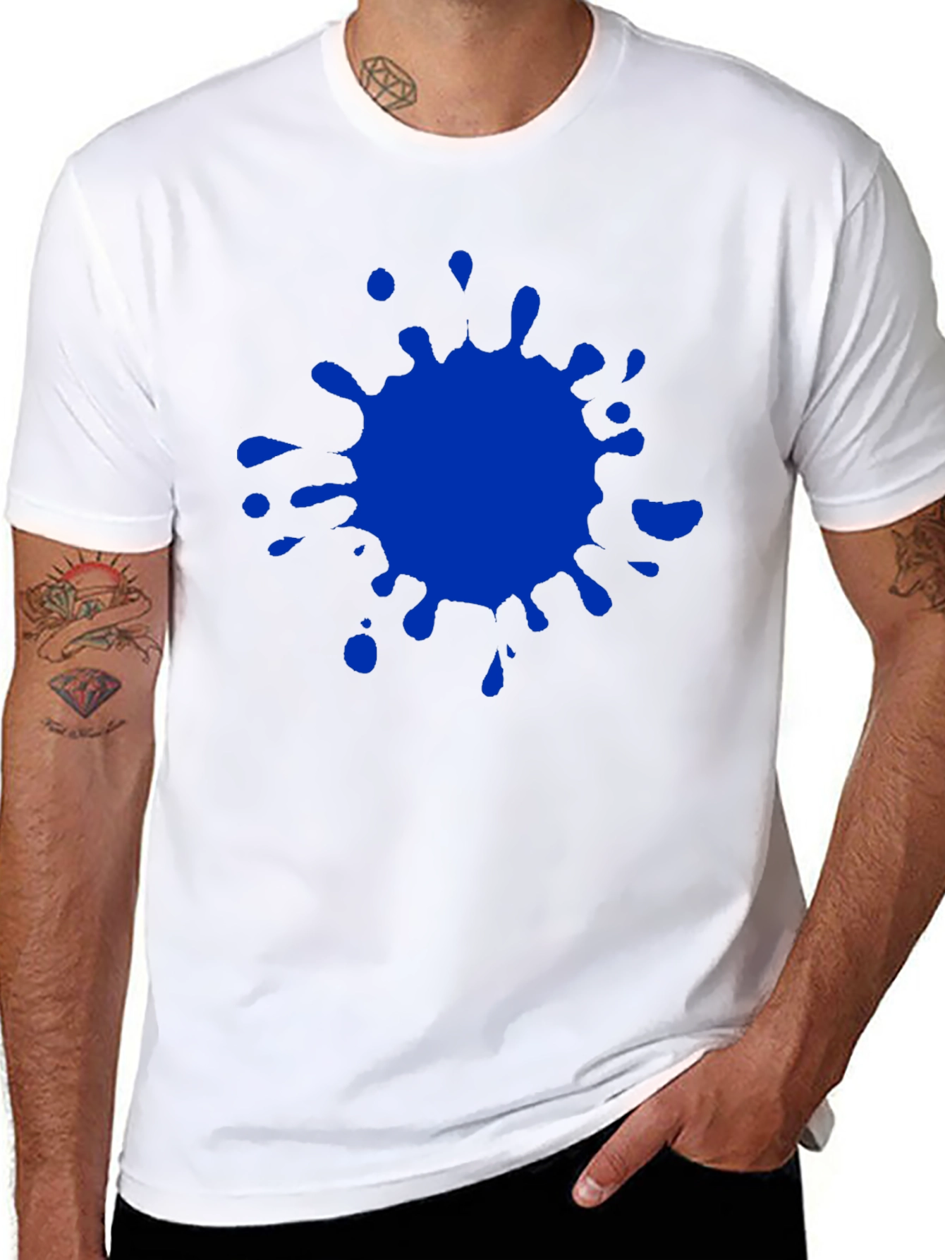Blue Splatter Graphic Tee - Mens Casual Crew Neck