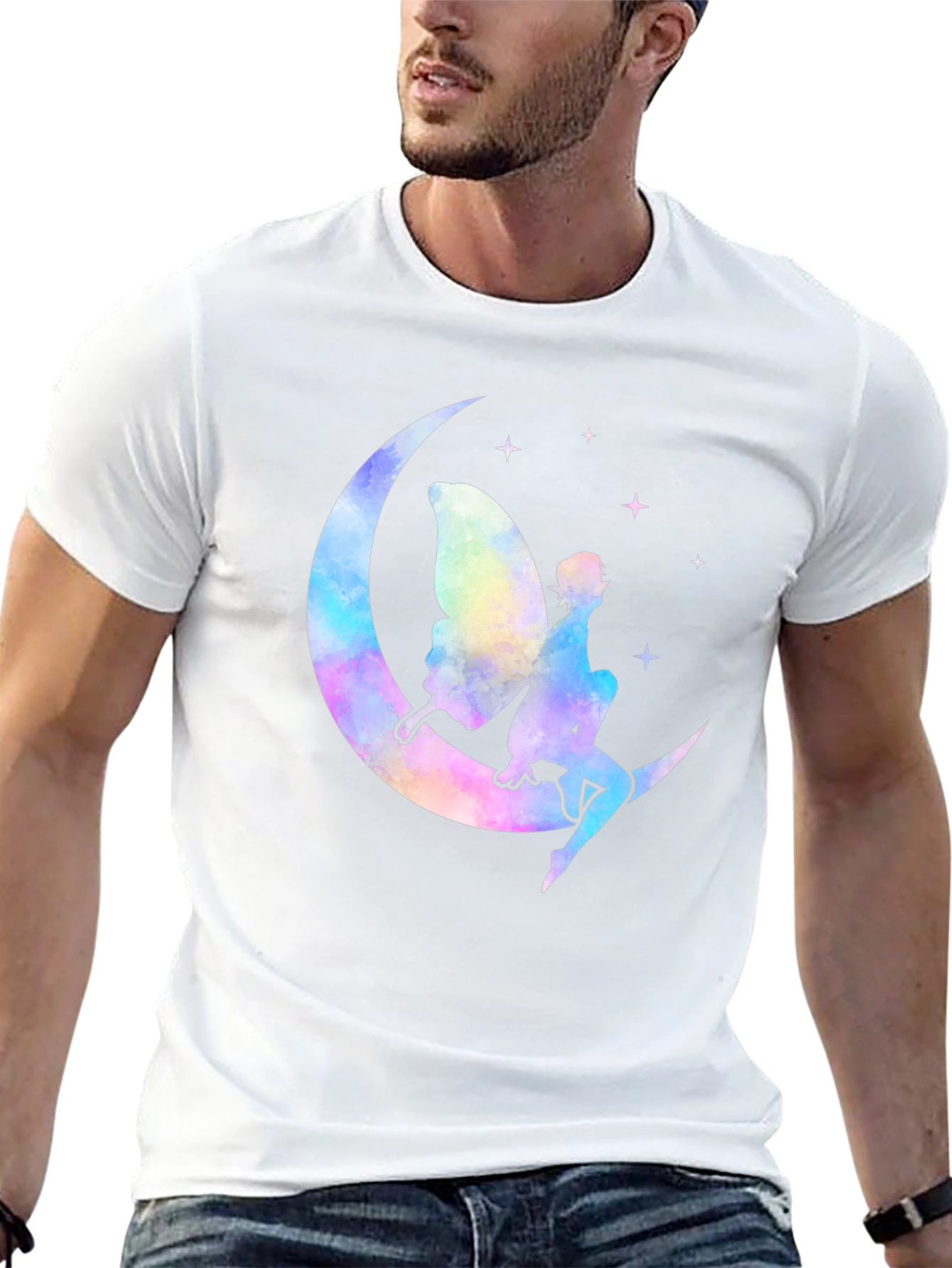Whimsical Fairy Moon Graphic T-Shirt - Black