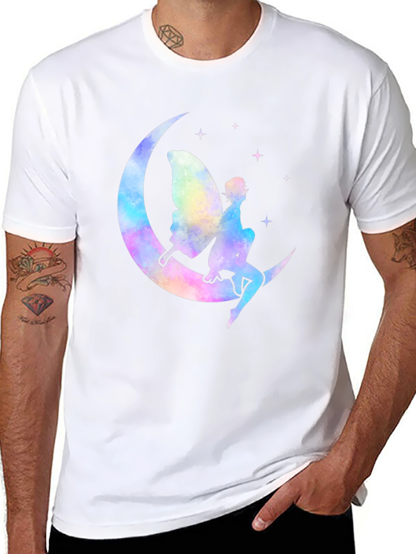 Whimsical Fairy Moon Graphic T-Shirt - Black