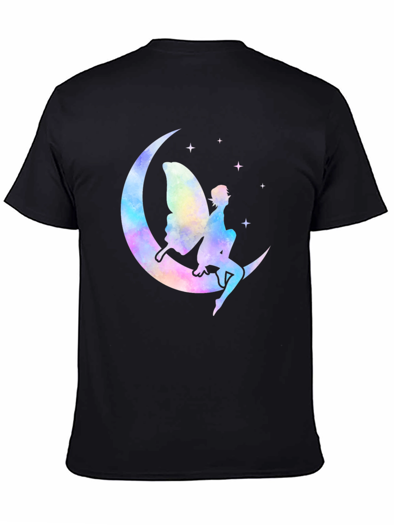 Whimsical Fairy Moon Graphic T-Shirt - Black
