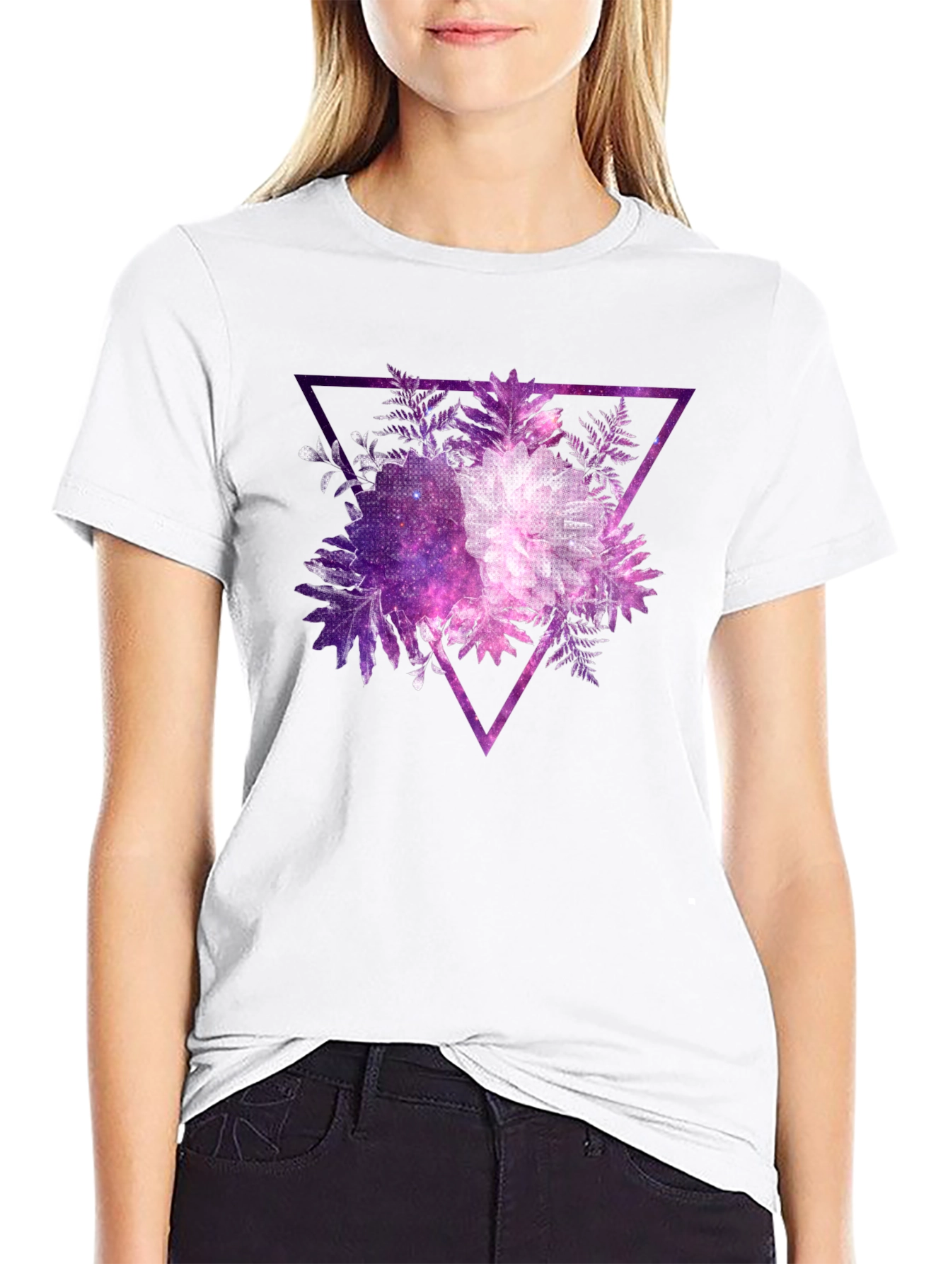 Galaxy Floral Triangle Mens Black T-Shirt