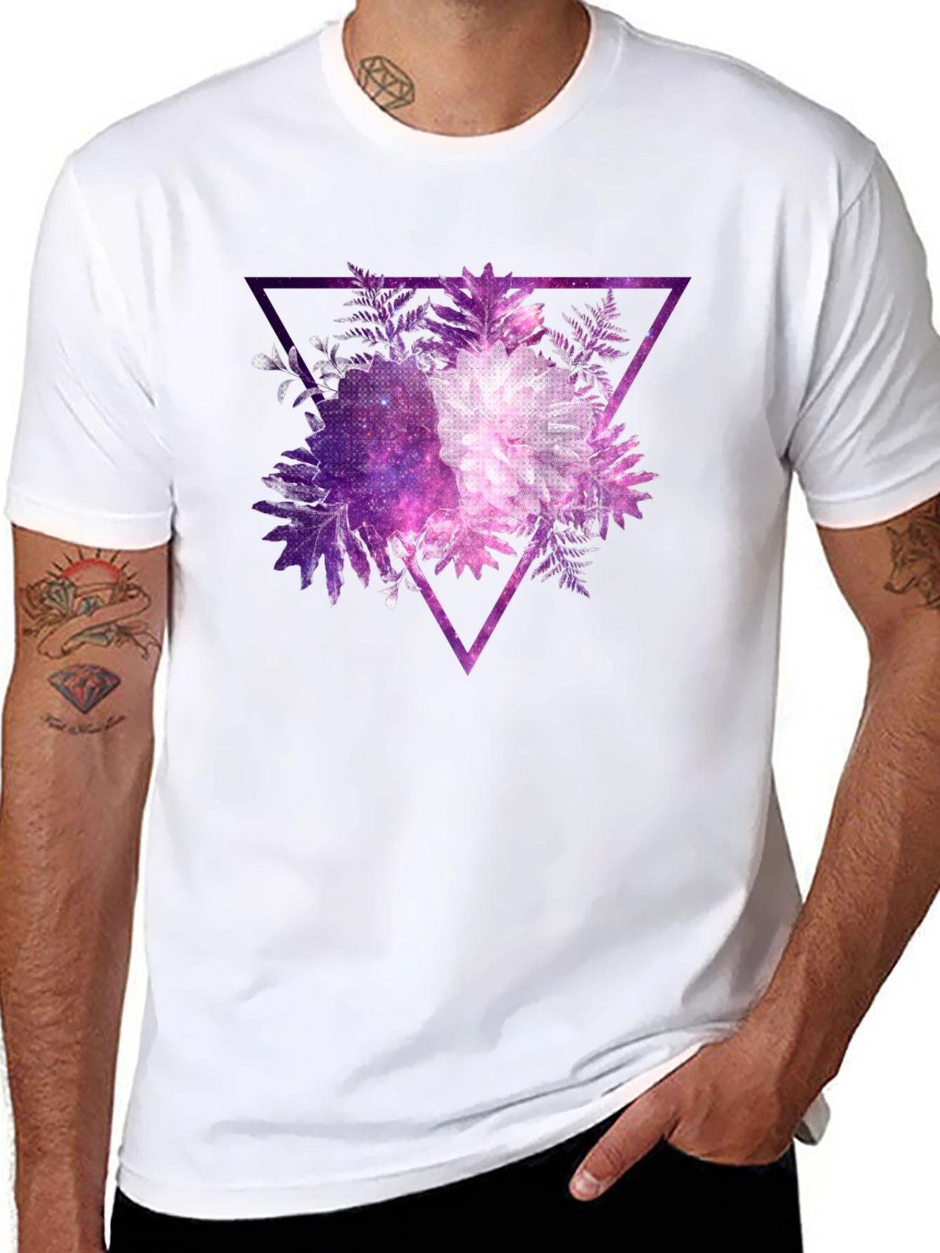 Galaxy Floral Triangle Mens Black T-Shirt