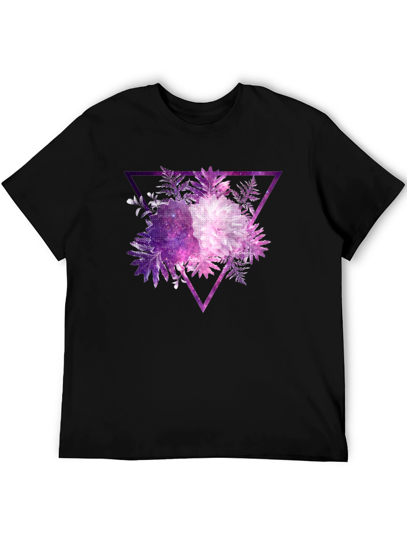 Galaxy Floral Triangle Mens Black T-Shirt
