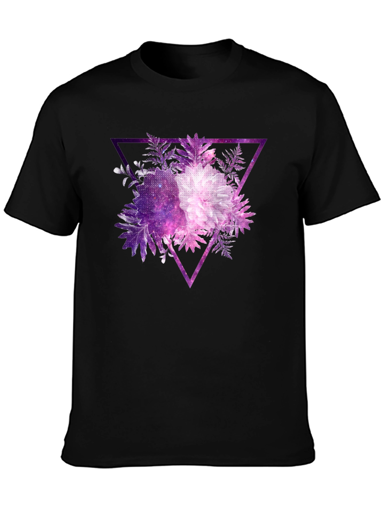 Galaxy Floral Triangle Mens Black T-Shirt