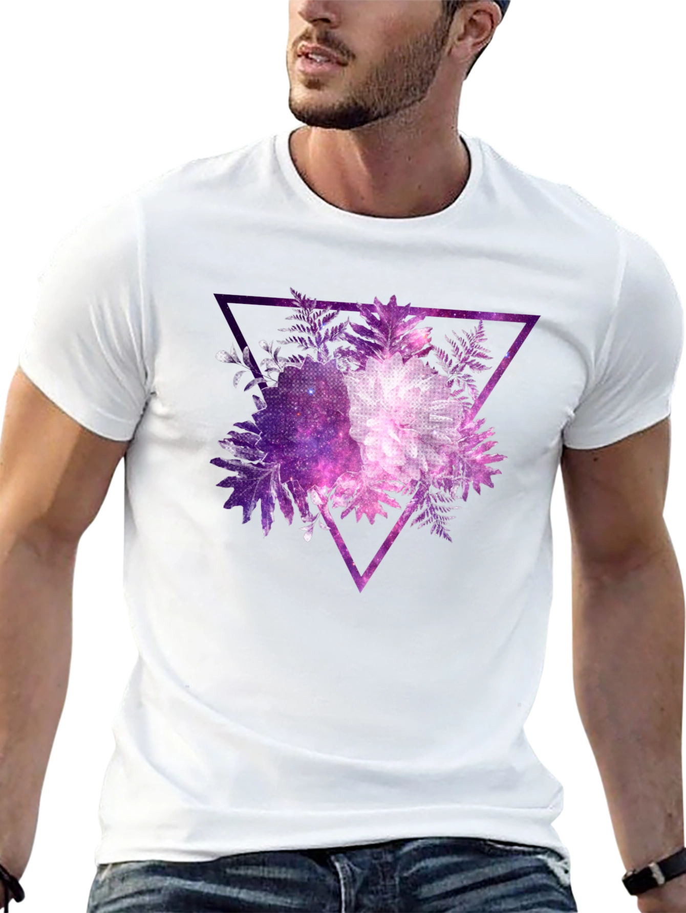 Galaxy Floral Triangle Mens Black T-Shirt