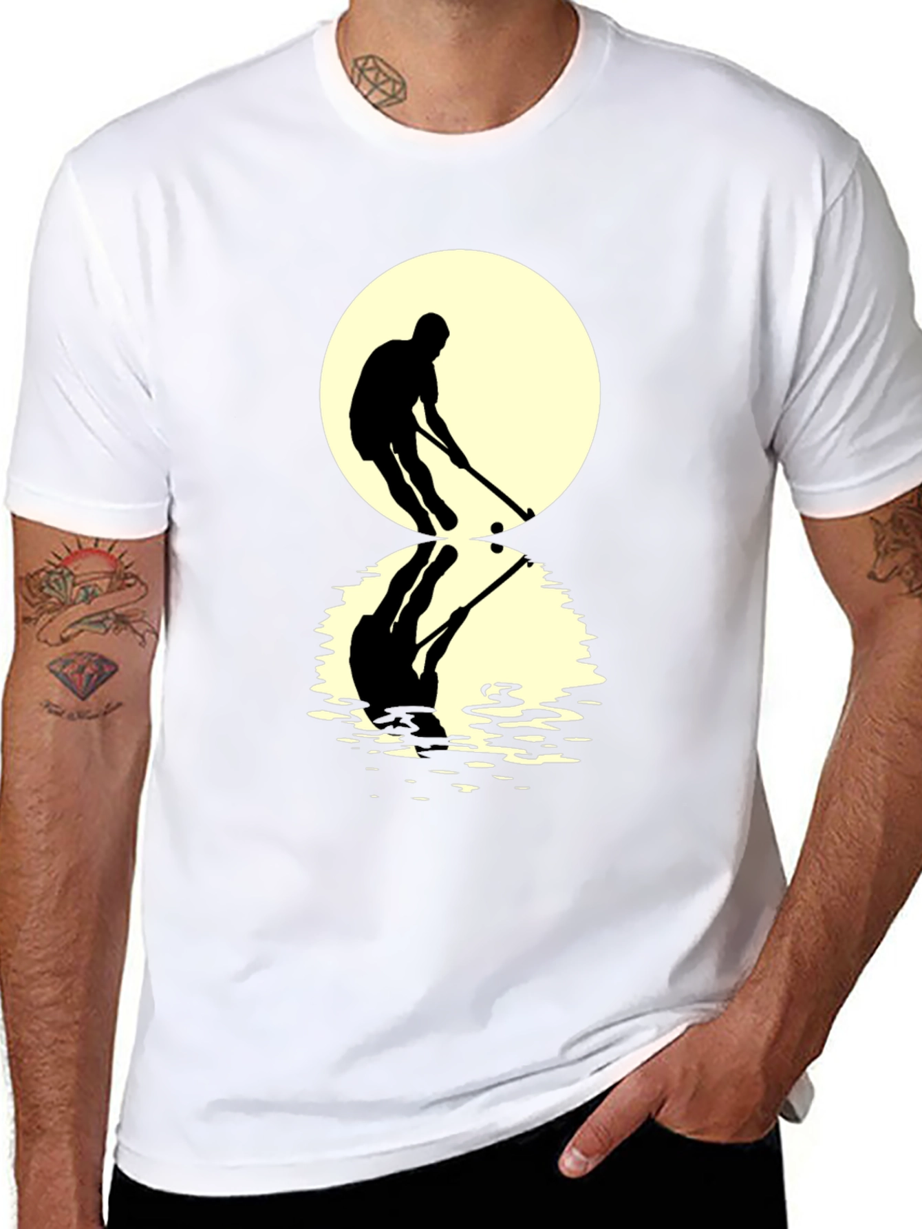 Hockey Player Reflection Graphic Tee - Black