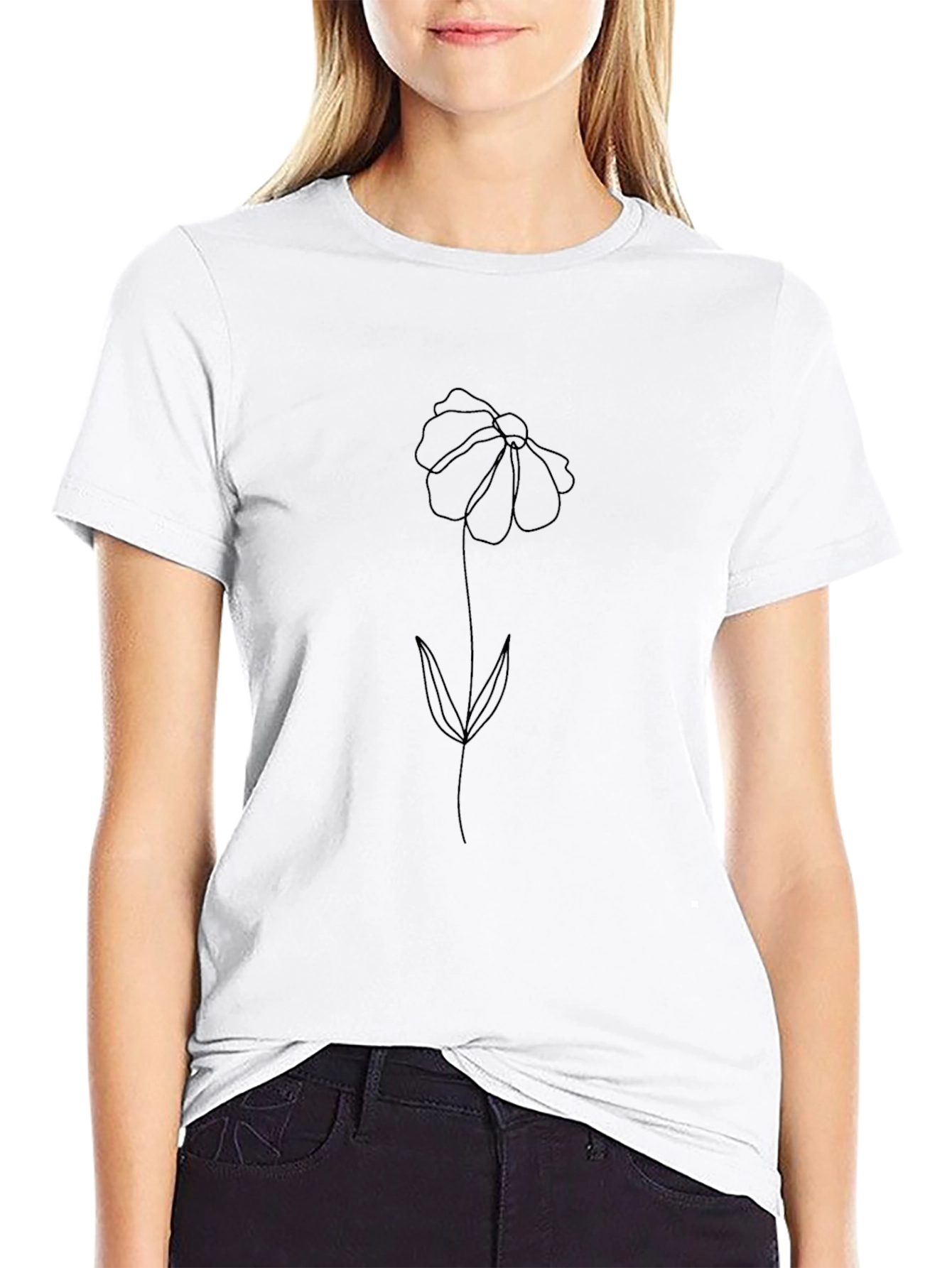 Minimalist Flower Graphic Black T-Shirt
