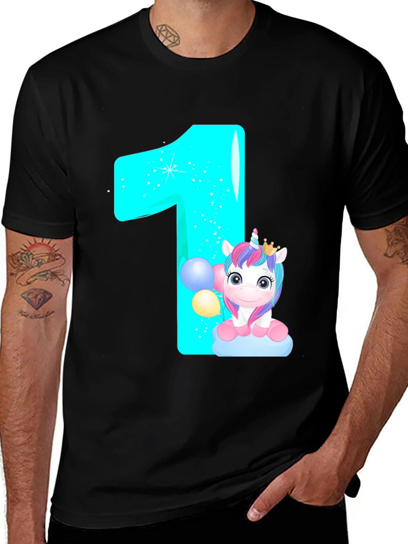 Unicorn 1st Birthday Black T-Shirt