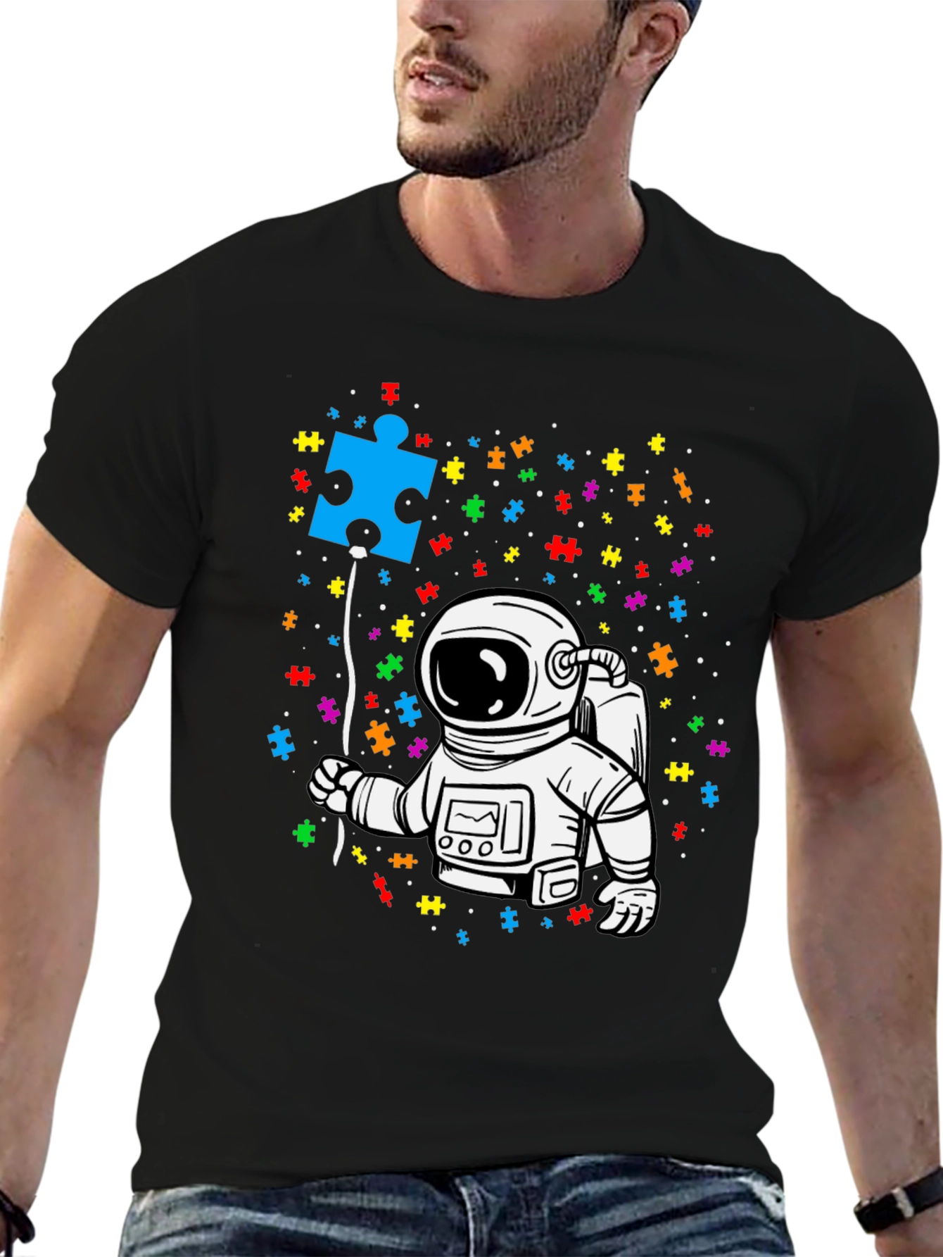 Autism Awareness Astronaut Puzzle Piece T-Shirt