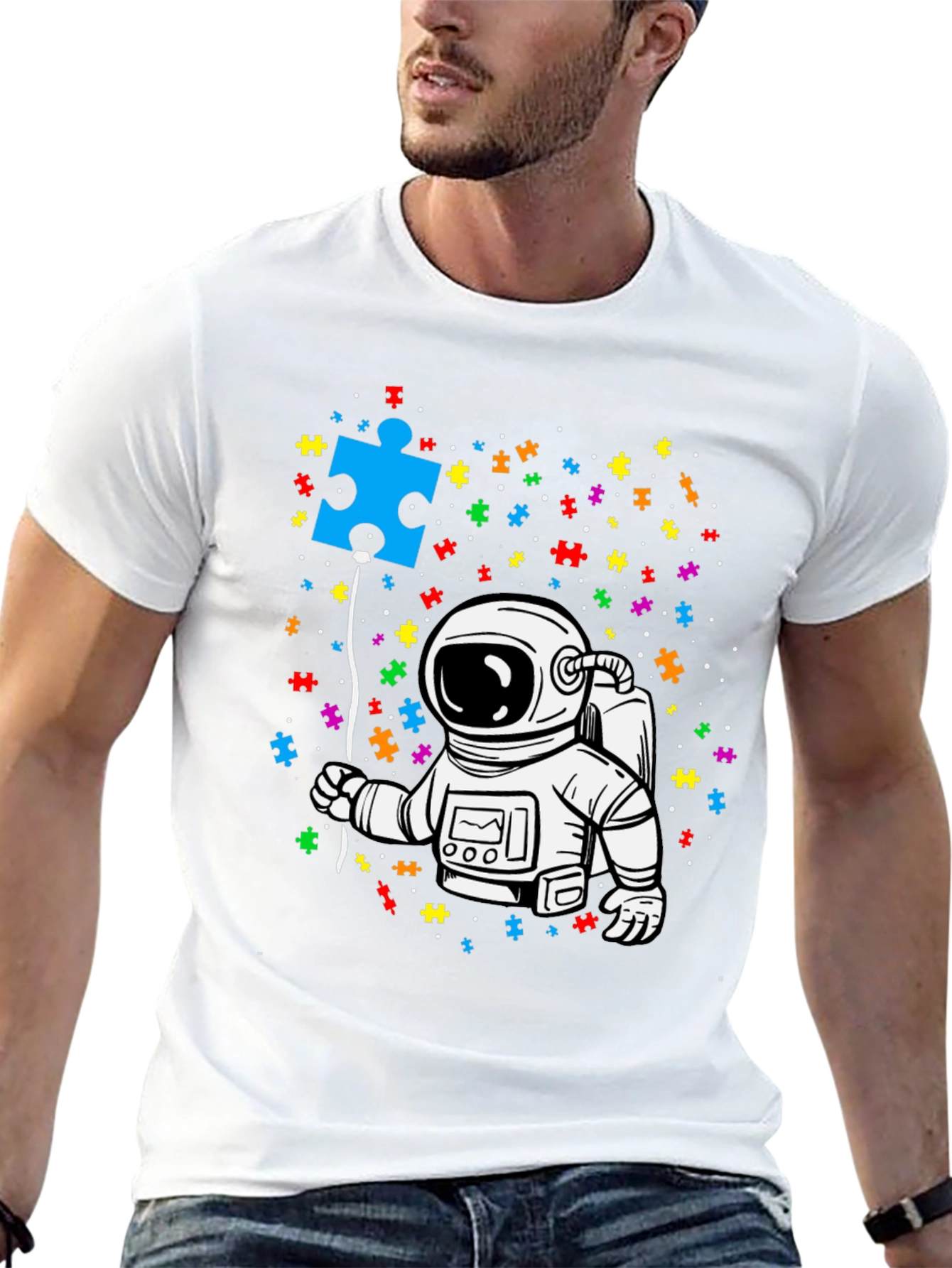 Autism Awareness Astronaut Puzzle Piece T-Shirt