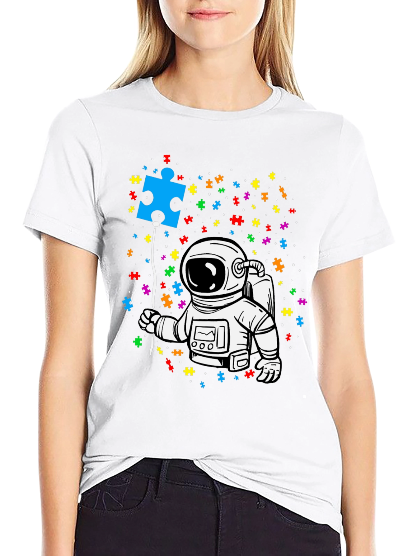 Autism Awareness Astronaut Puzzle Piece T-Shirt