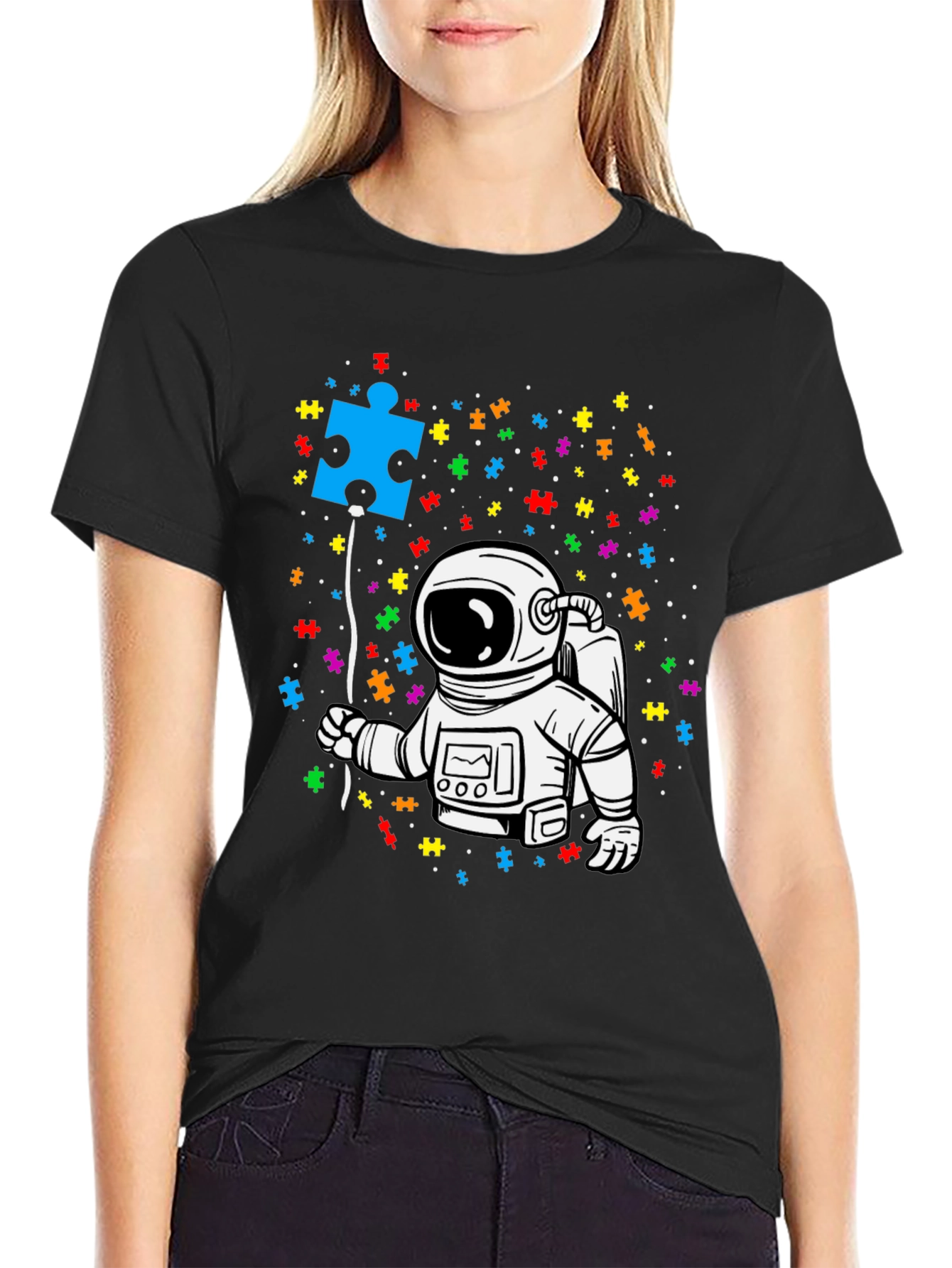 Autism Awareness Astronaut Puzzle Piece T-Shirt
