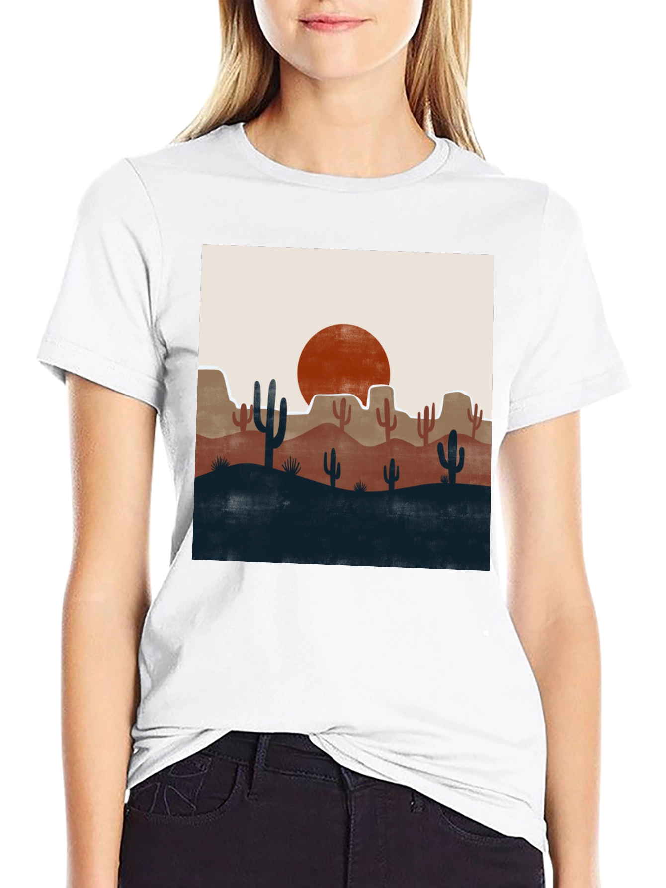 Desert Graphic Tee - Modern Cactus Landscape T-Shirt