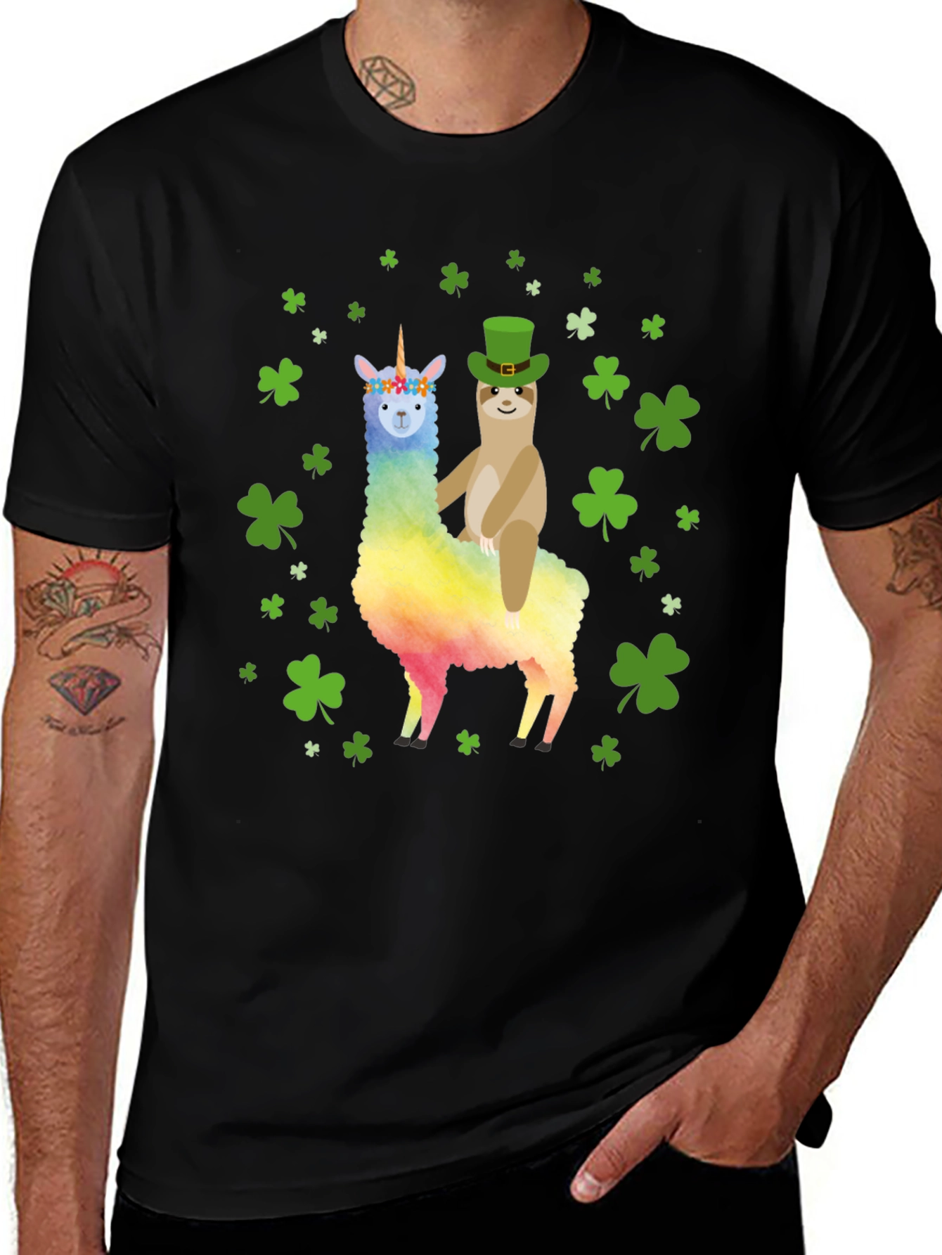 St. Patricks Day Llama Sloth Graphic Tee