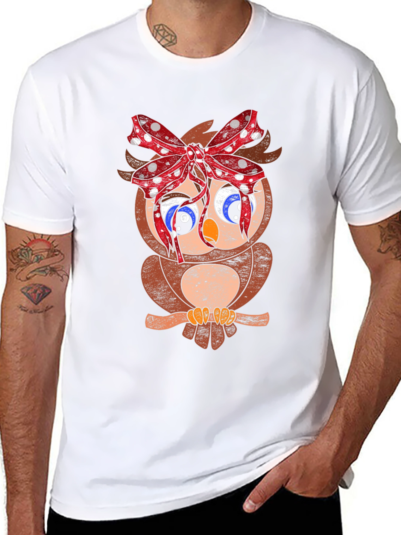 Owl With Bowknot Graphic Black Tee