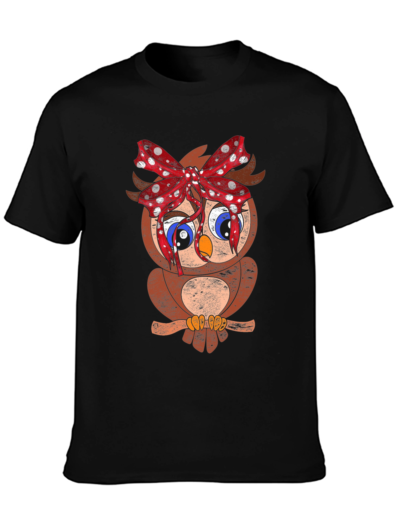 Owl With Bowknot Graphic Black Tee