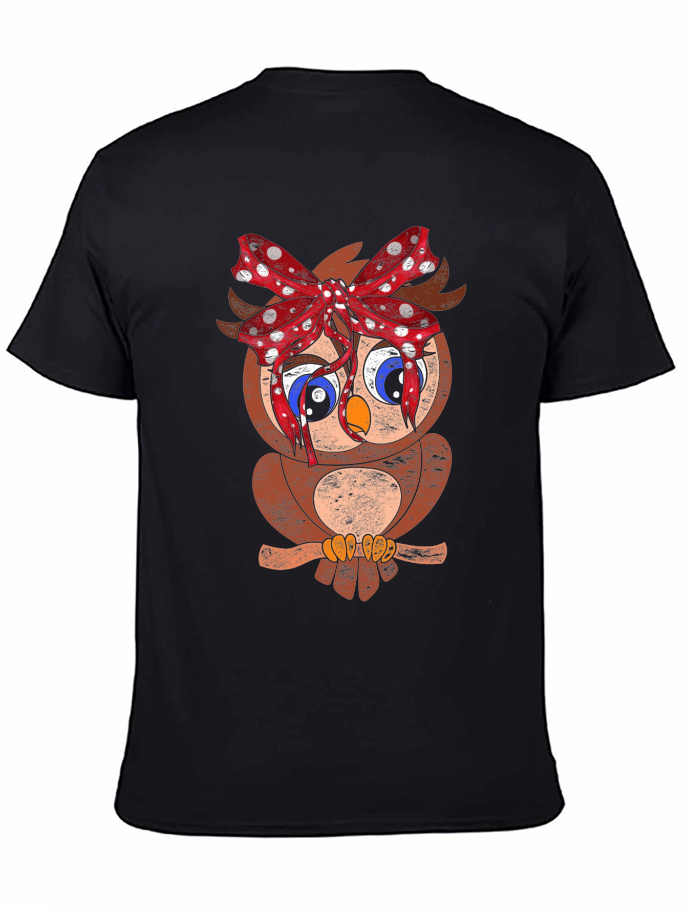 Owl With Bowknot Graphic Black Tee