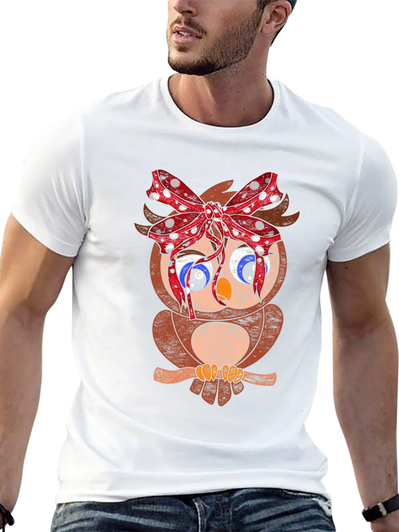 Owl With Bowknot Graphic Black Tee