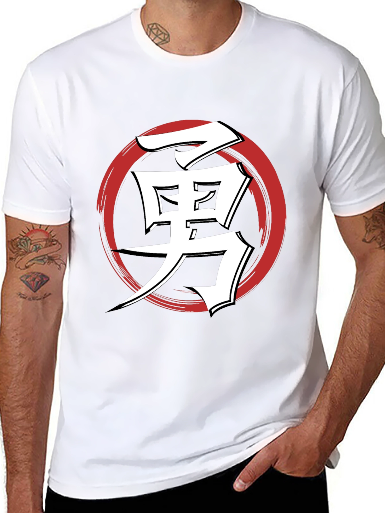 Black T-Shirt with Japanese Kanji Courage Design