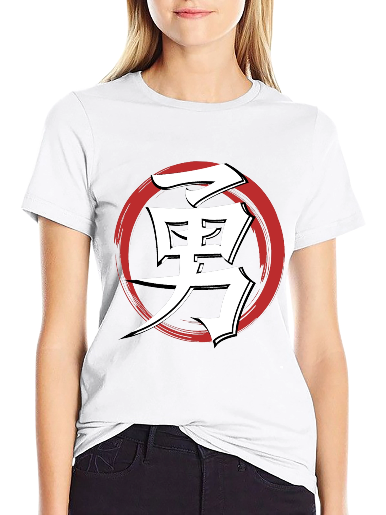 Black T-Shirt with Japanese Kanji Courage Design