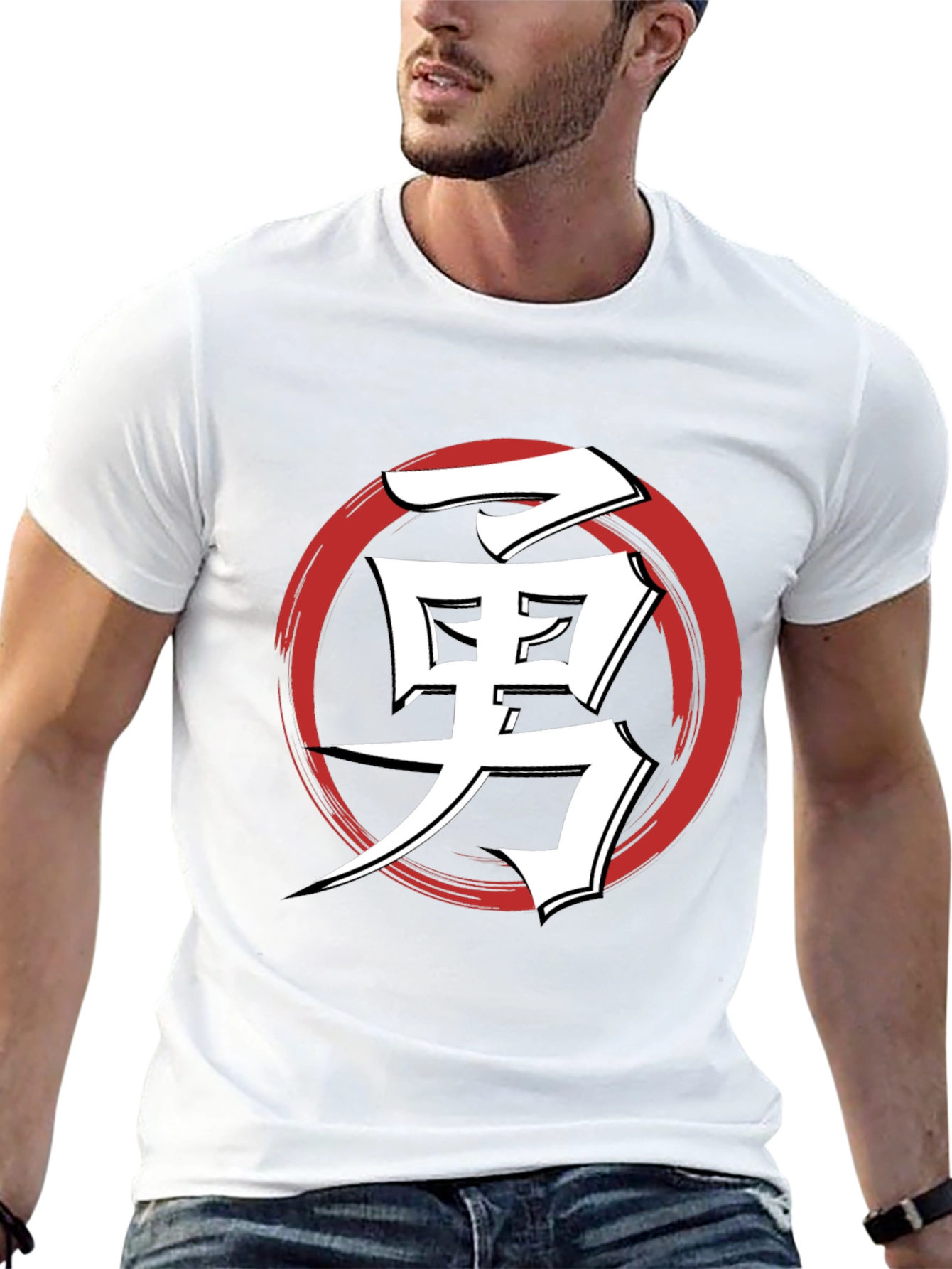 Black T-Shirt with Japanese Kanji Courage Design