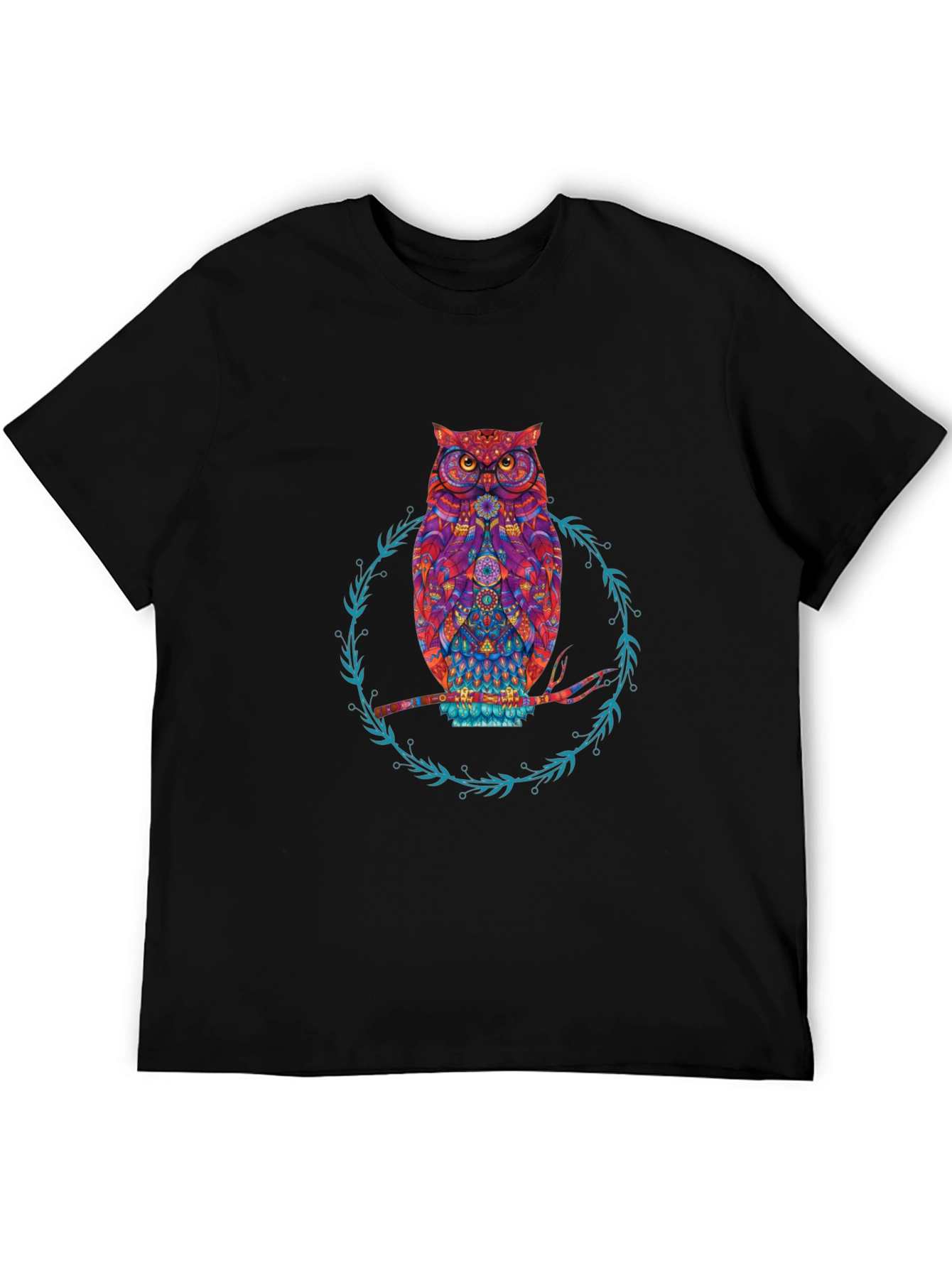 Owl Graphic Print Tee - Stylish Mens Black T-Shirt