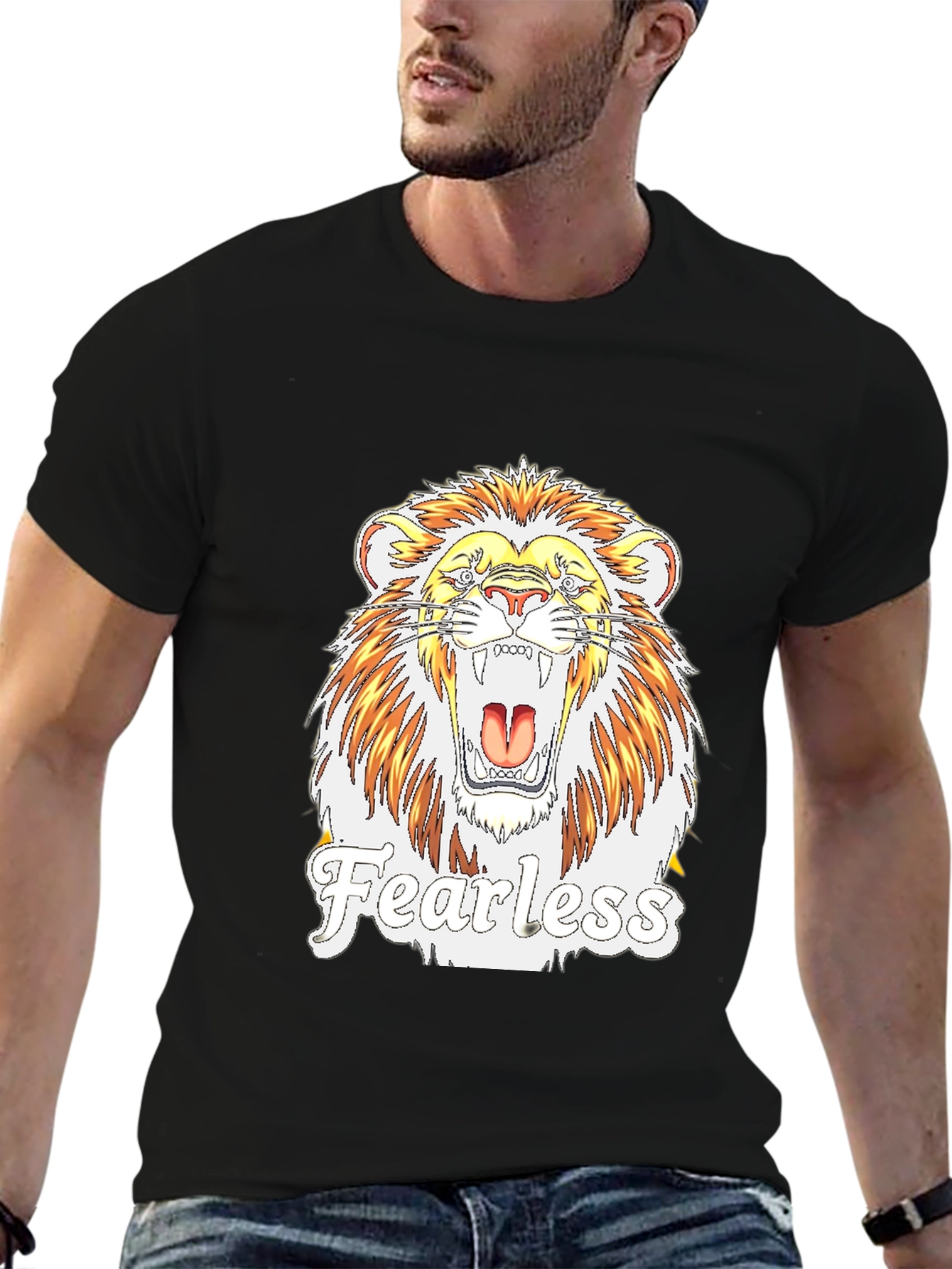 Fearless Lion Graphic Print T-Shirt