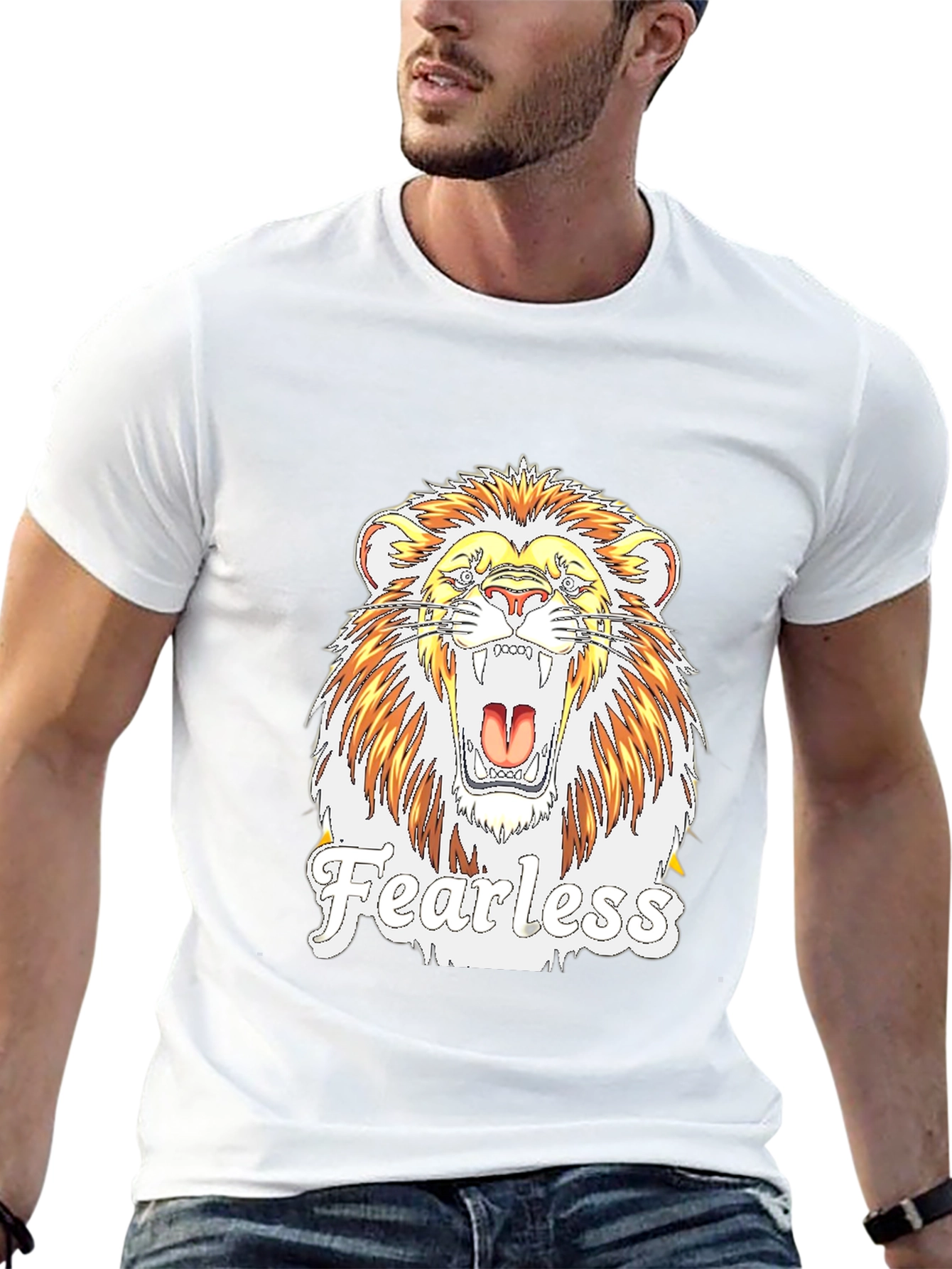 Fearless Lion Graphic Print T-Shirt