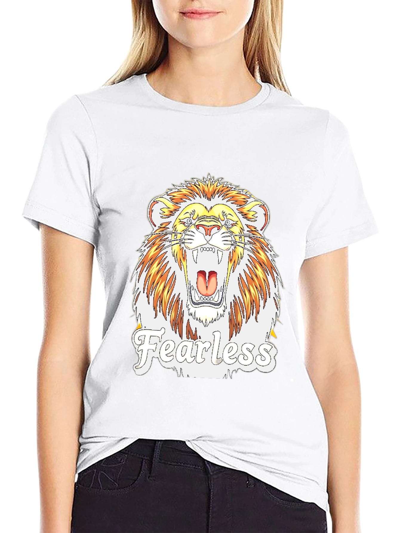 Fearless Lion Graphic Print T-Shirt