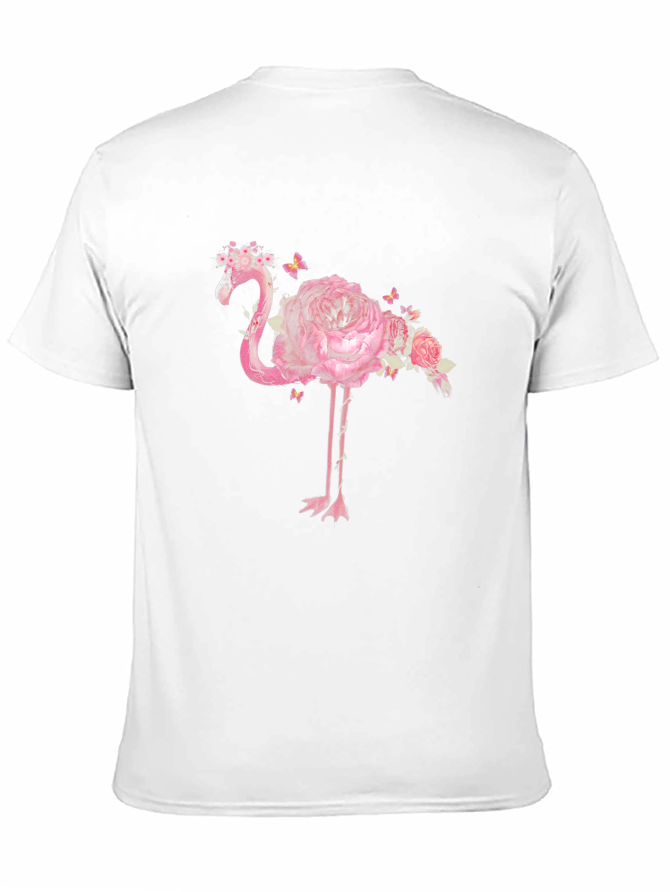Floral Flamingo Graphic Tee - Black Cotton Shirt