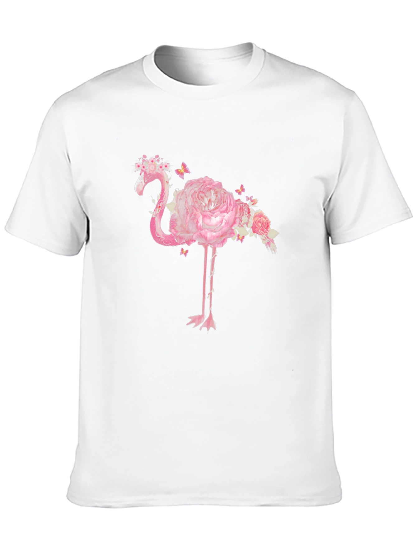 Floral Flamingo Graphic Tee - Black Cotton Shirt