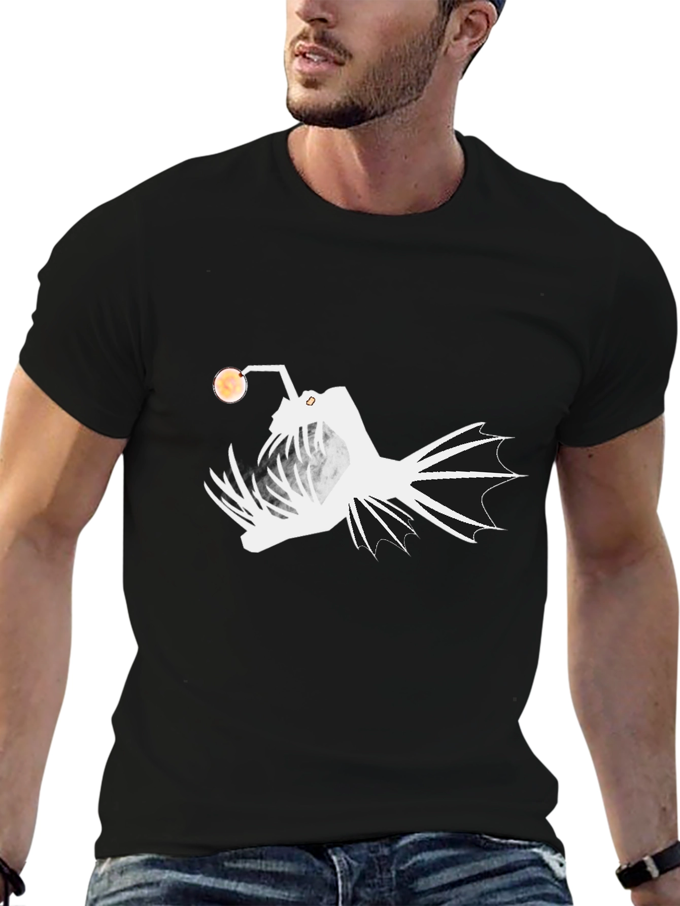 Anglerfish Graphic Tee - Black Cotton T-Shirt
