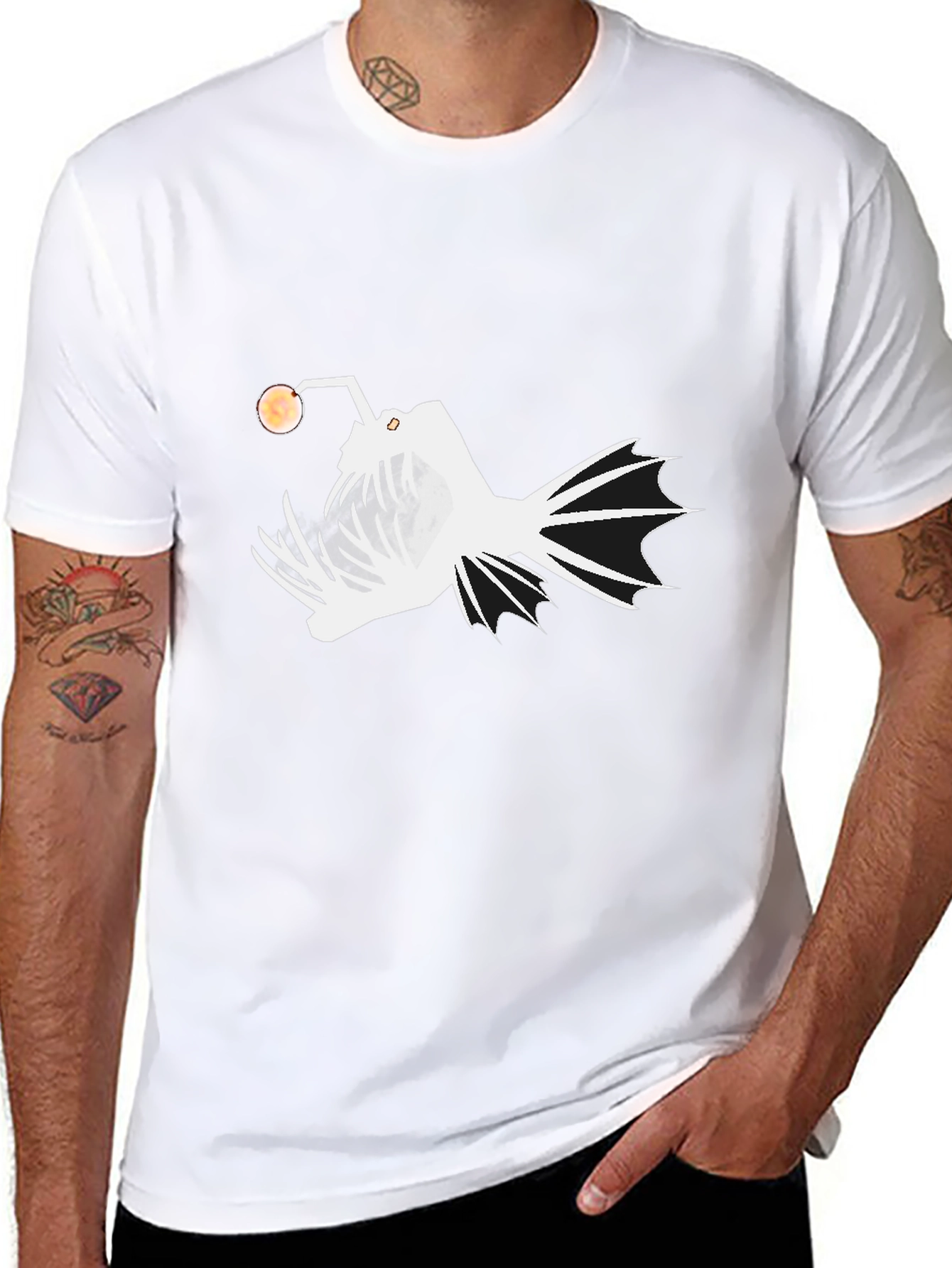 Anglerfish Graphic Tee - Black Cotton T-Shirt