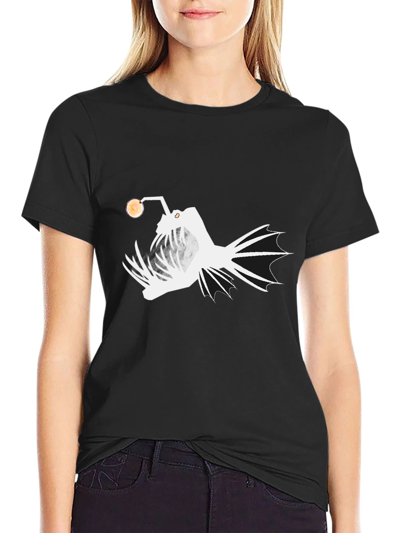 Anglerfish Graphic Tee - Black Cotton T-Shirt
