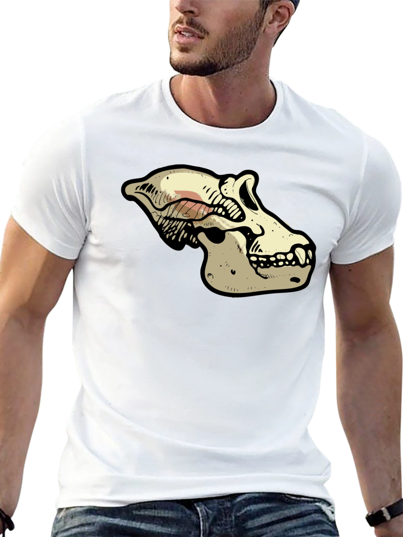 Primate Skull Graphic Tee - Black Cotton T-Shirt