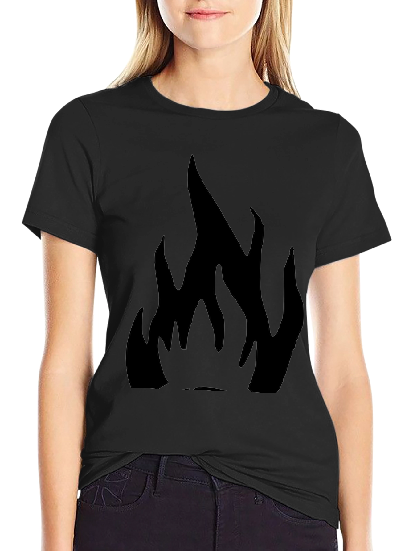 Black T-Shirt with Flame Design