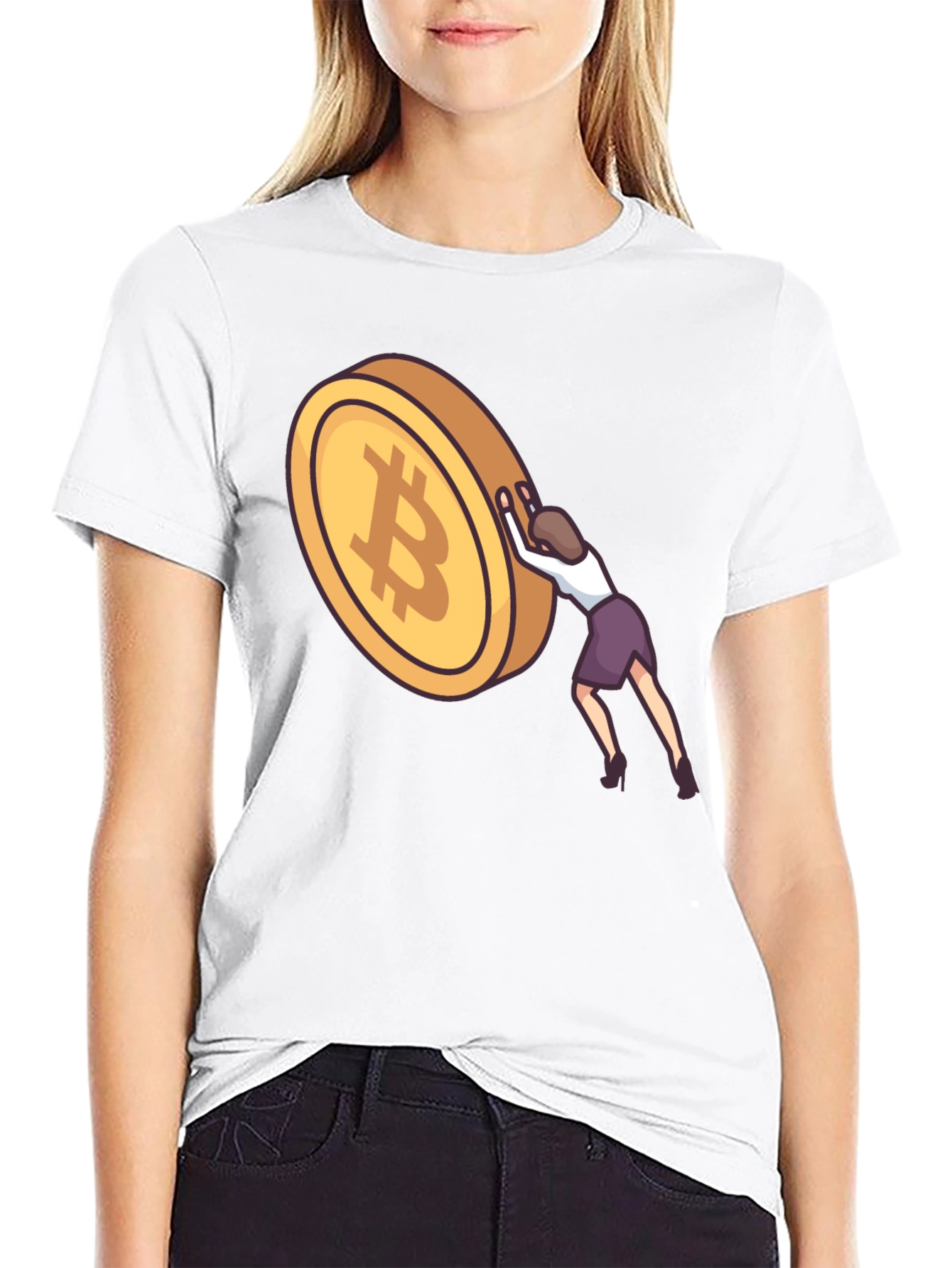 Bitcoin Woman Pushing T-Shirt