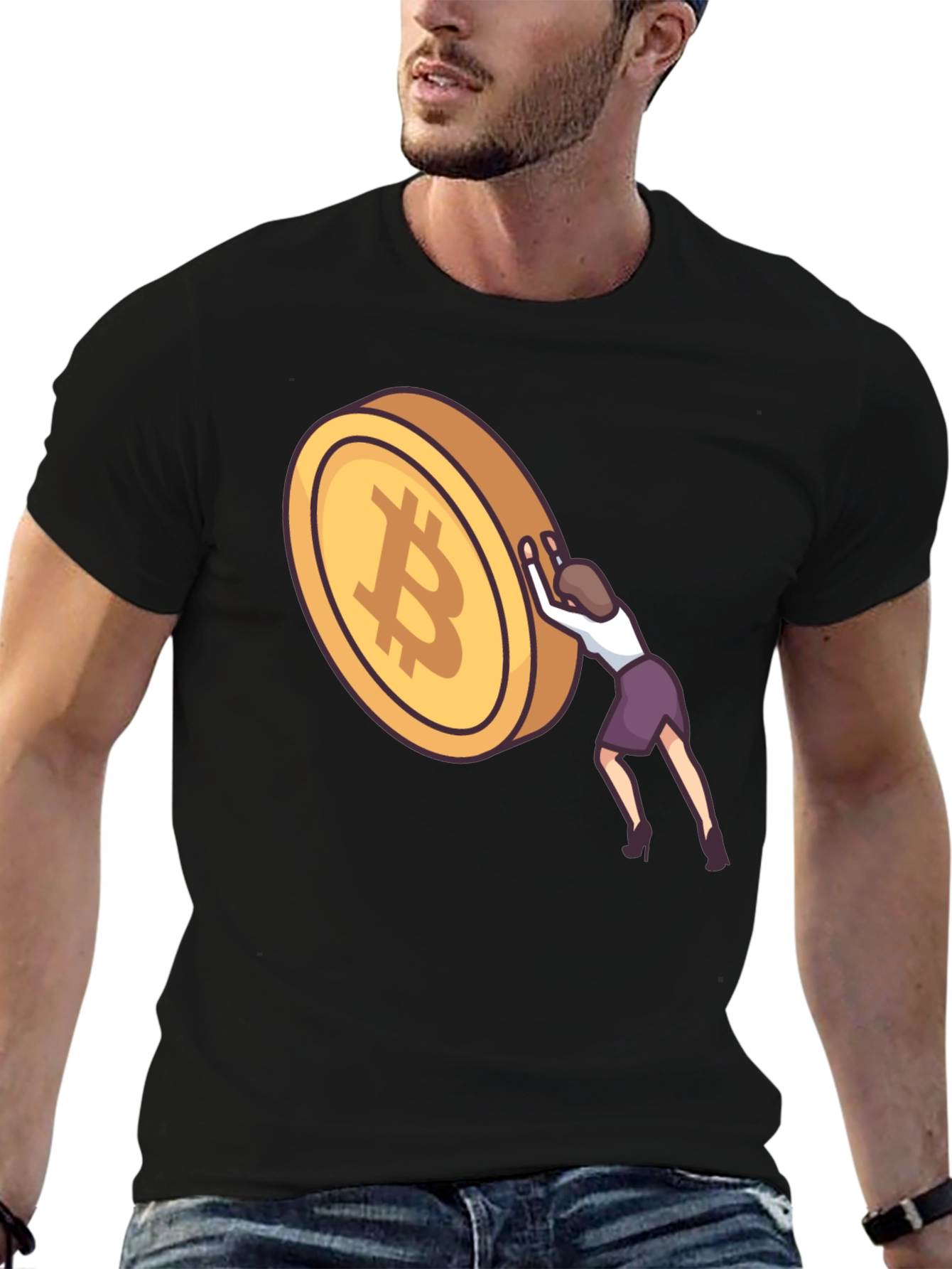 Bitcoin Woman Pushing T-Shirt