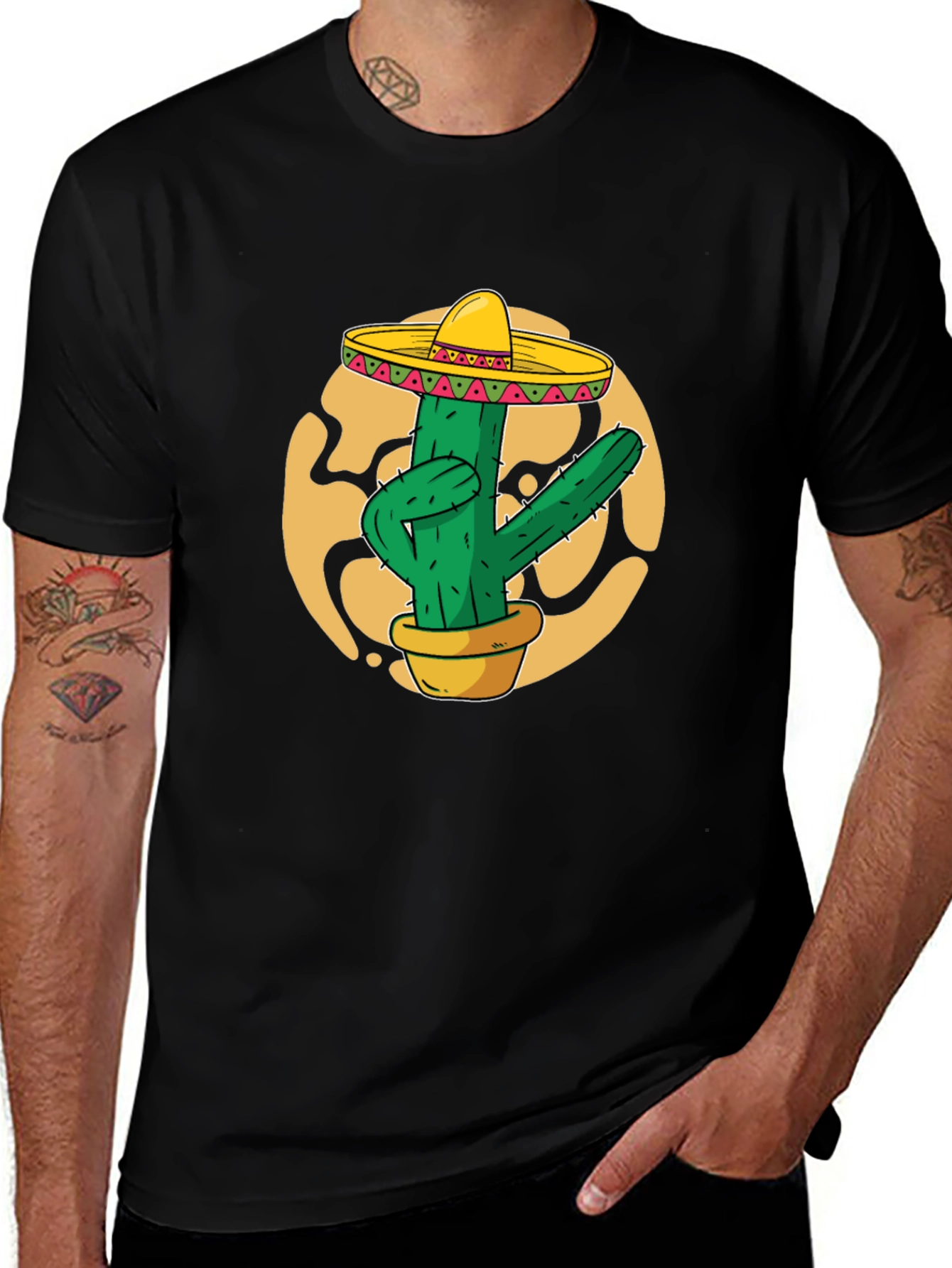 Cactus Sombrero Graphic T-Shirt - Black Cotton Tee