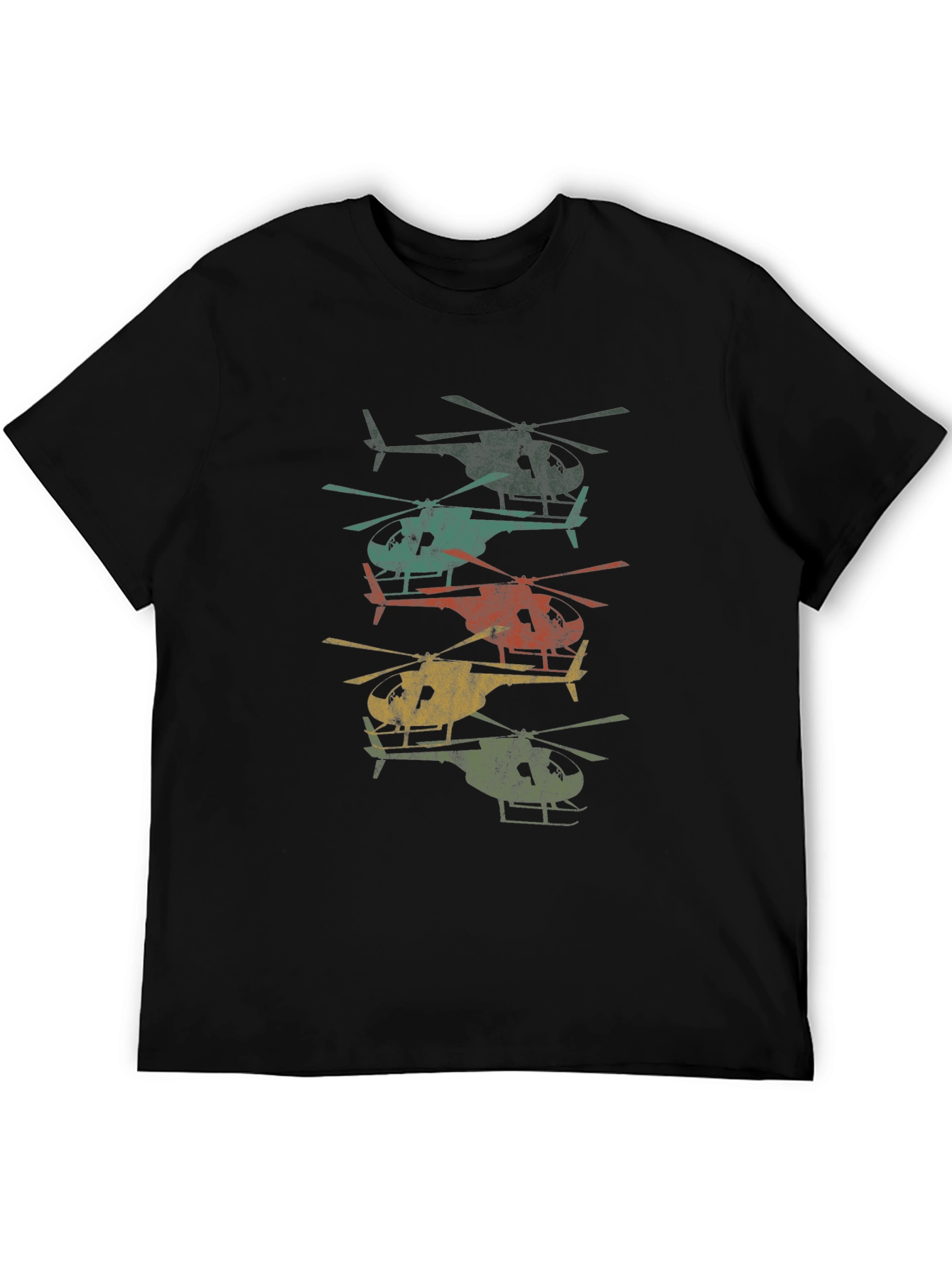 Retro Helicopter Stack Graphic Tee - Black