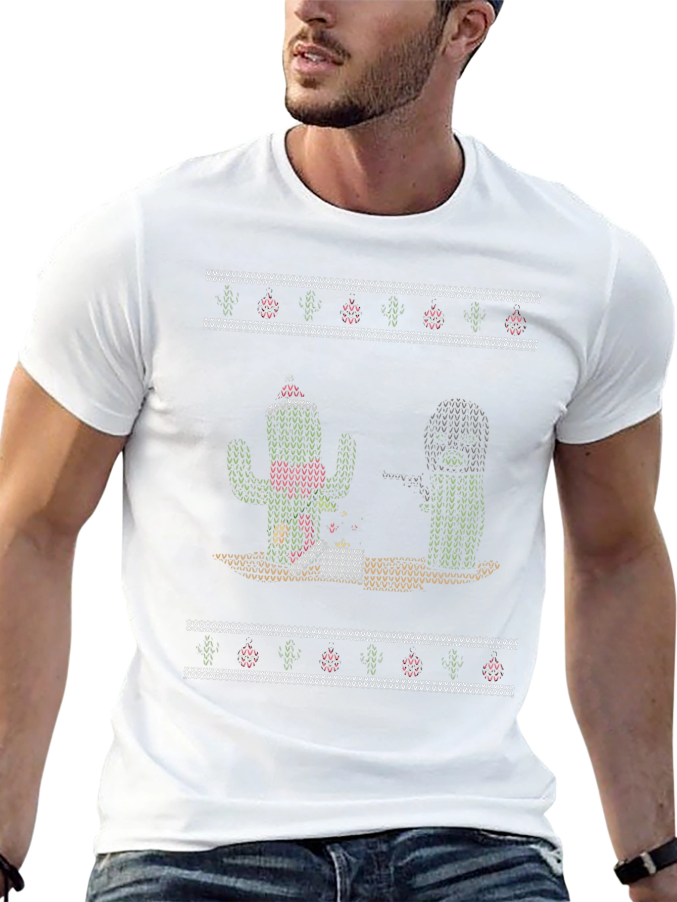Cactus Christmas Pattern T-Shirt