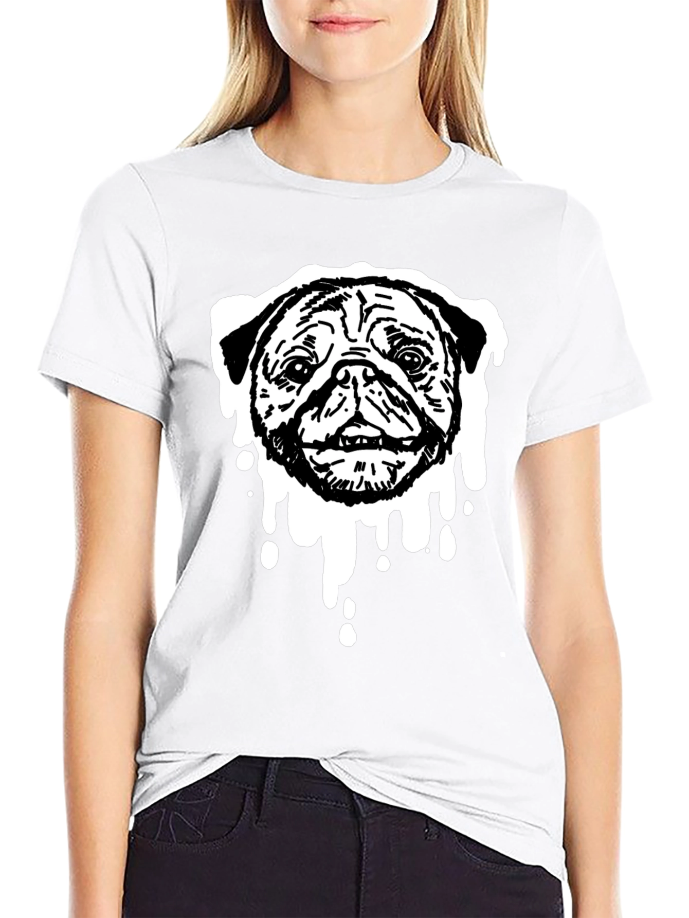 Pug Drip Graphic Tee - Black Cotton Blend