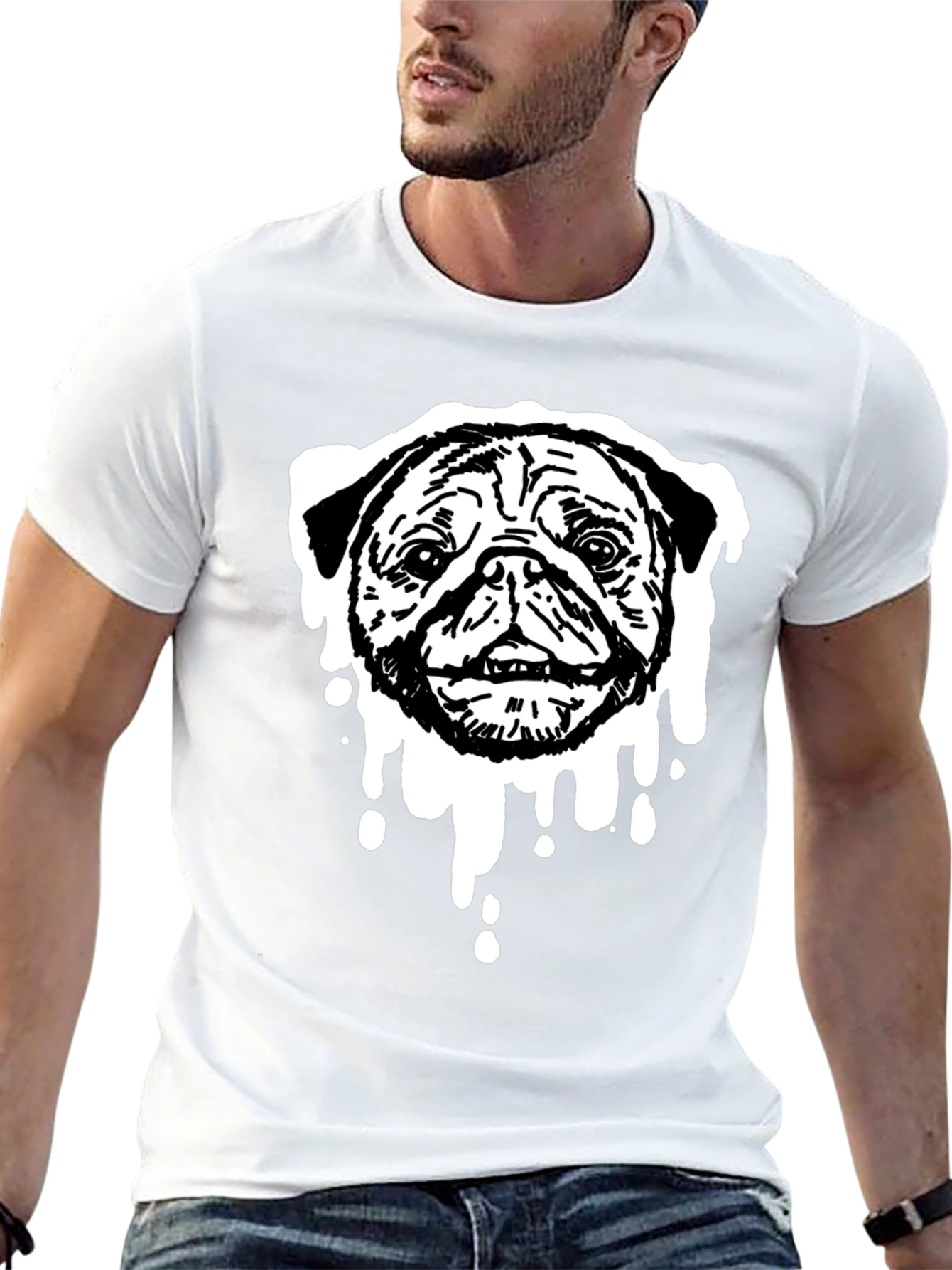 Pug Drip Graphic Tee - Black Cotton Blend