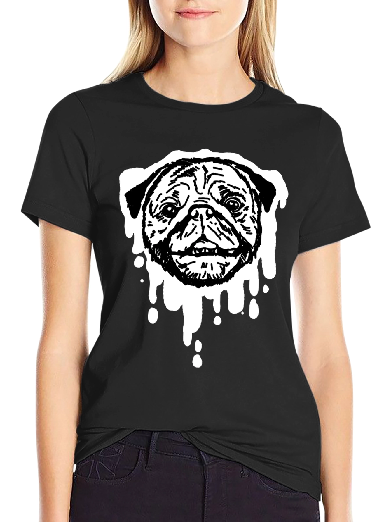 Pug Drip Graphic Tee - Black Cotton Blend
