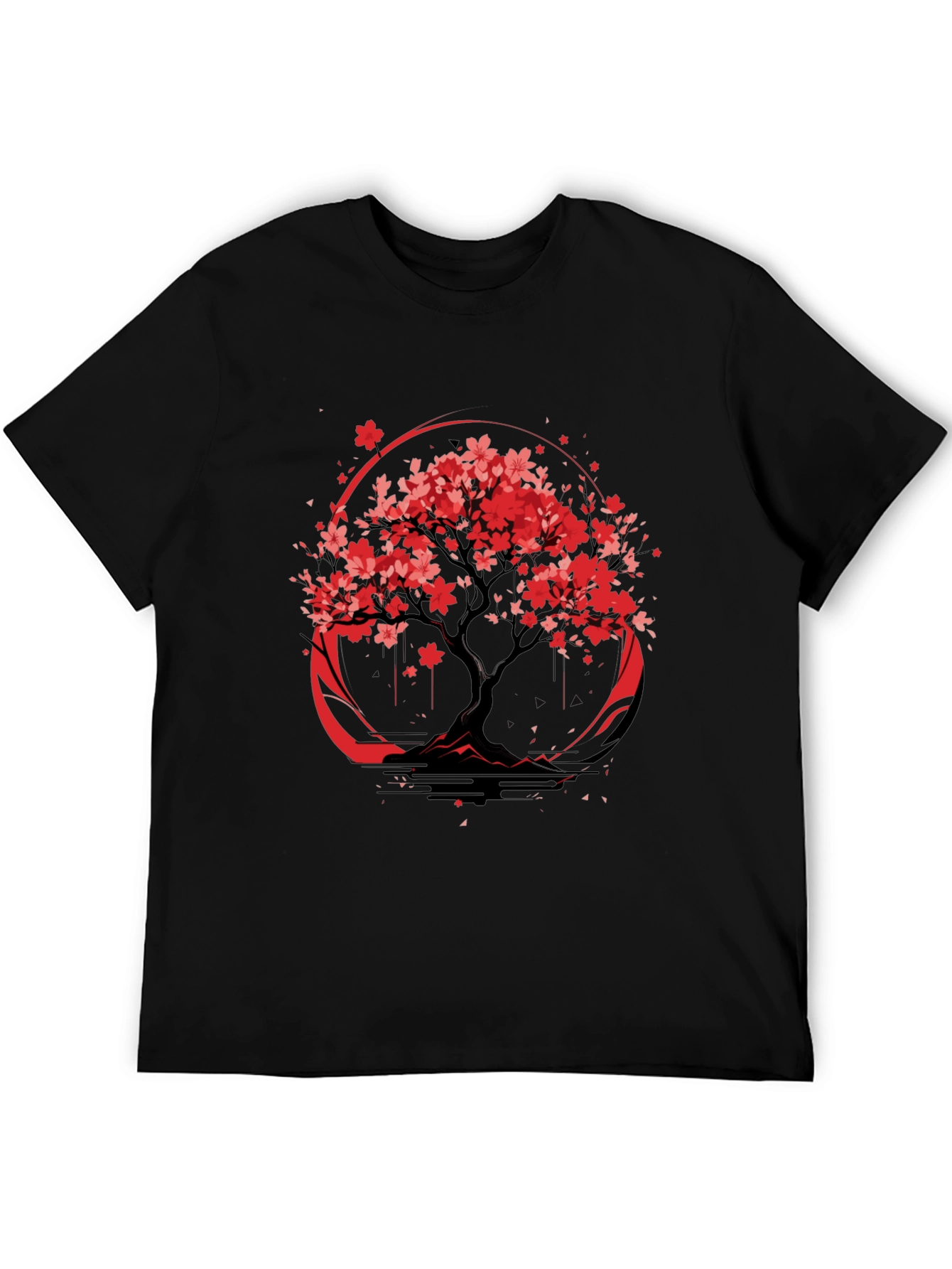 Sakura Tree Graphic Tee - Black Cotton T-Shirt