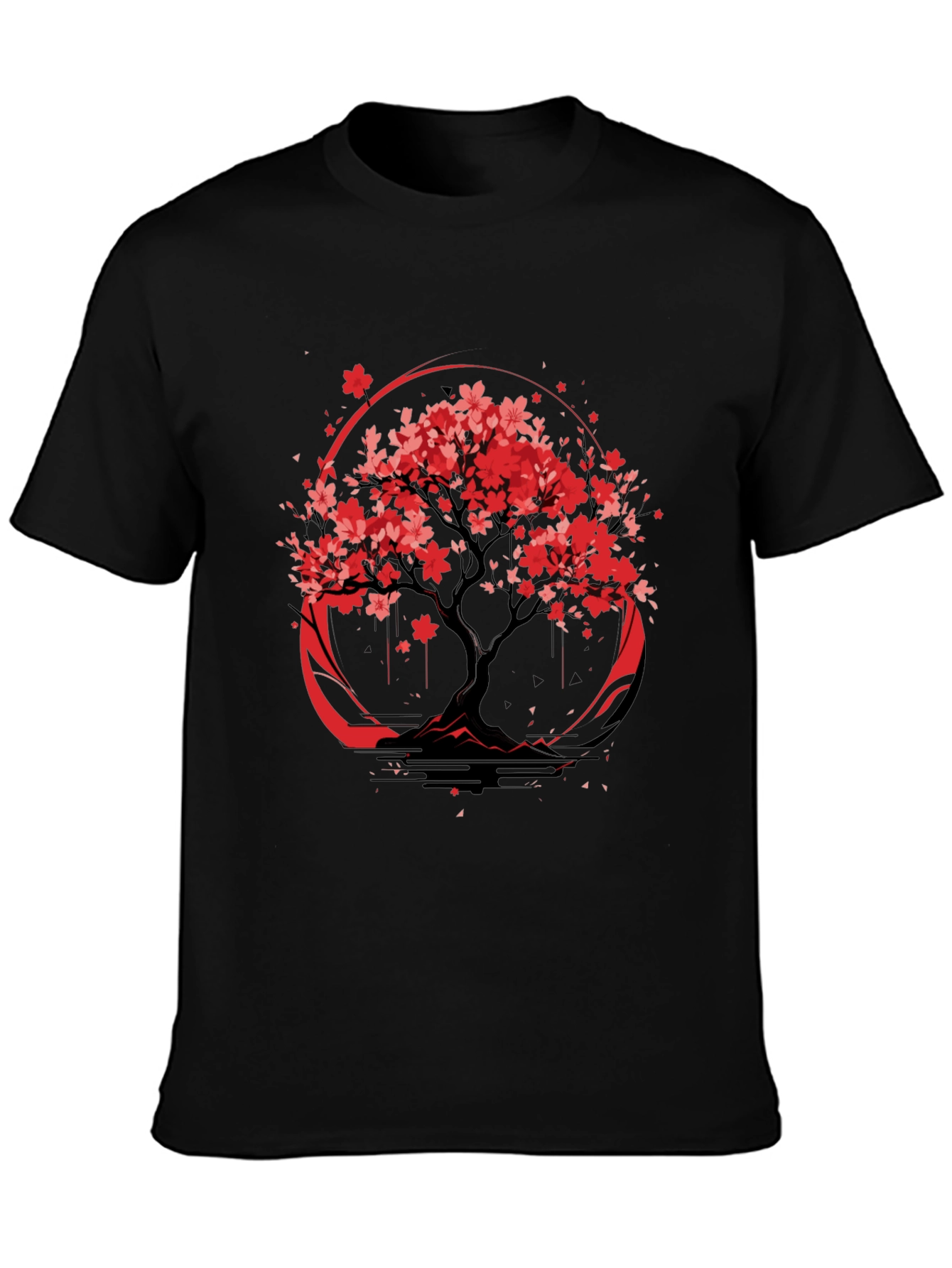 Sakura Tree Graphic Tee - Black Cotton T-Shirt